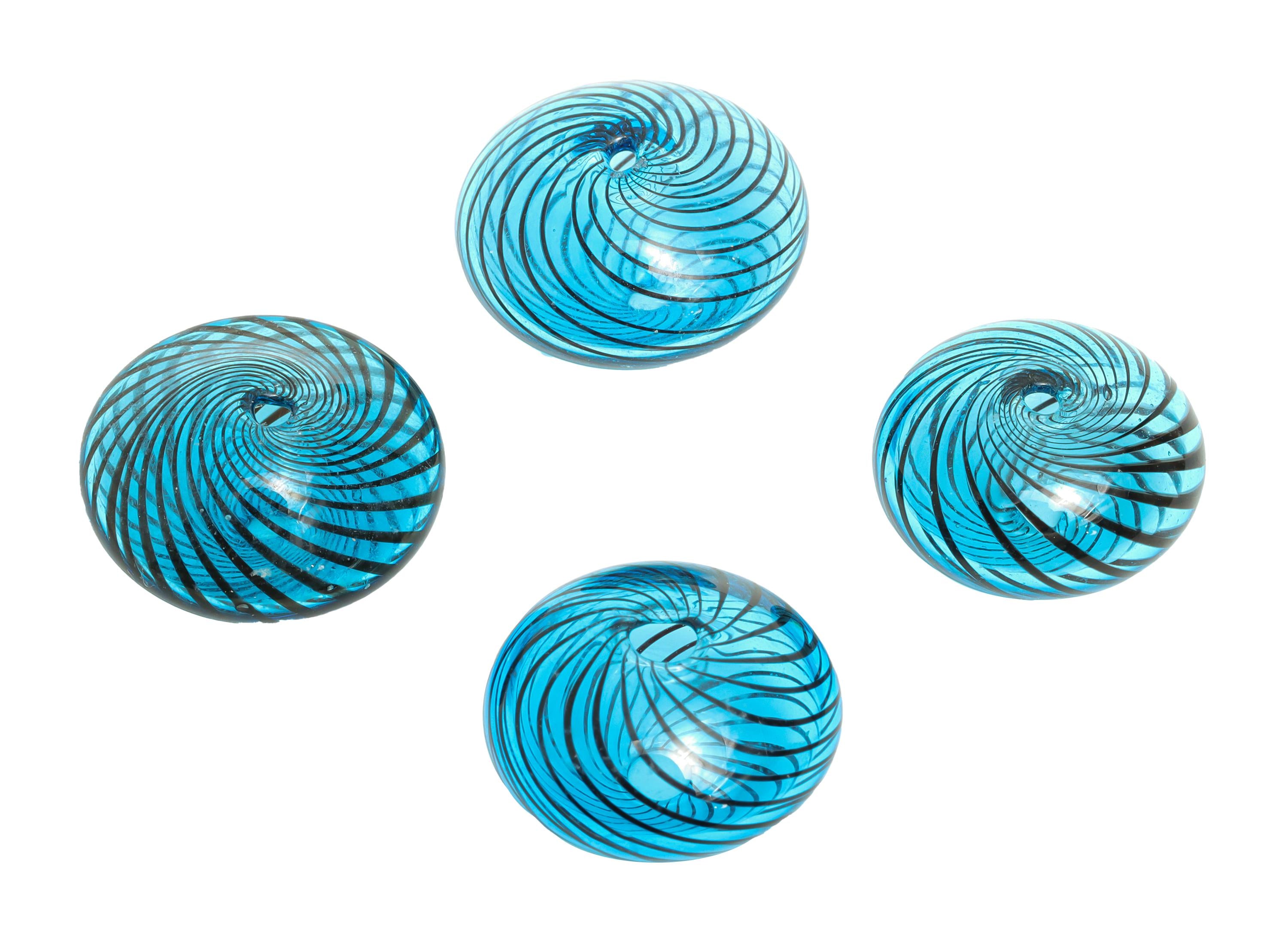 Candy Swirl Glass Beads - Enamel Blue Peppermint Twist Lampwork Bead - Handmade Blue Striped Donut Glass Beads - 19.94x20x11mm - GS1346 - DOMEDBAZAAR