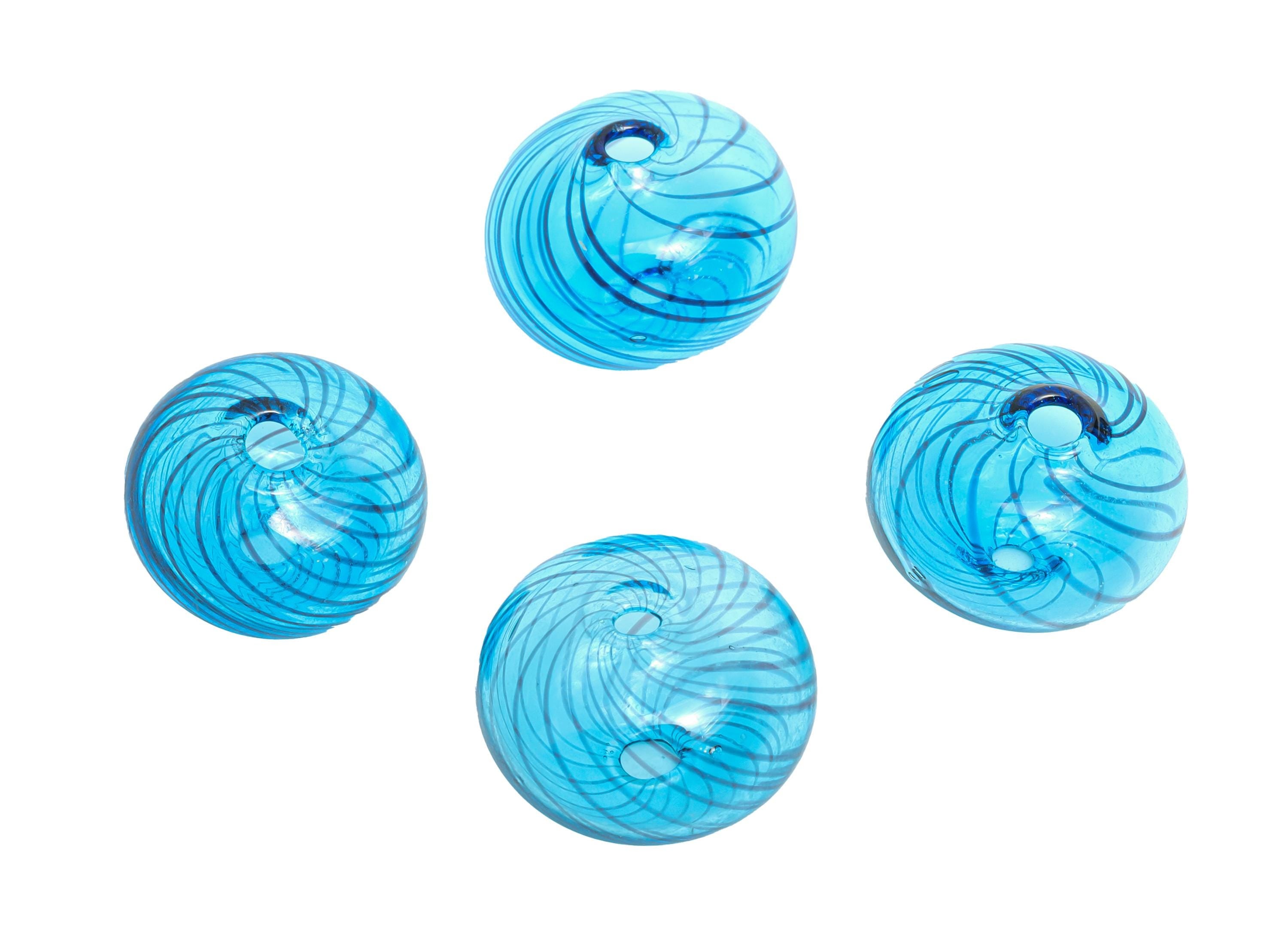 Candy Swirl Glass Beads - Enamel Blue Peppermint Twist Lampwork Bead - Handmade Blue Striped Donut Glass Beads - 17x17x12.83mm - GS1348 - DOMEDBAZAAR