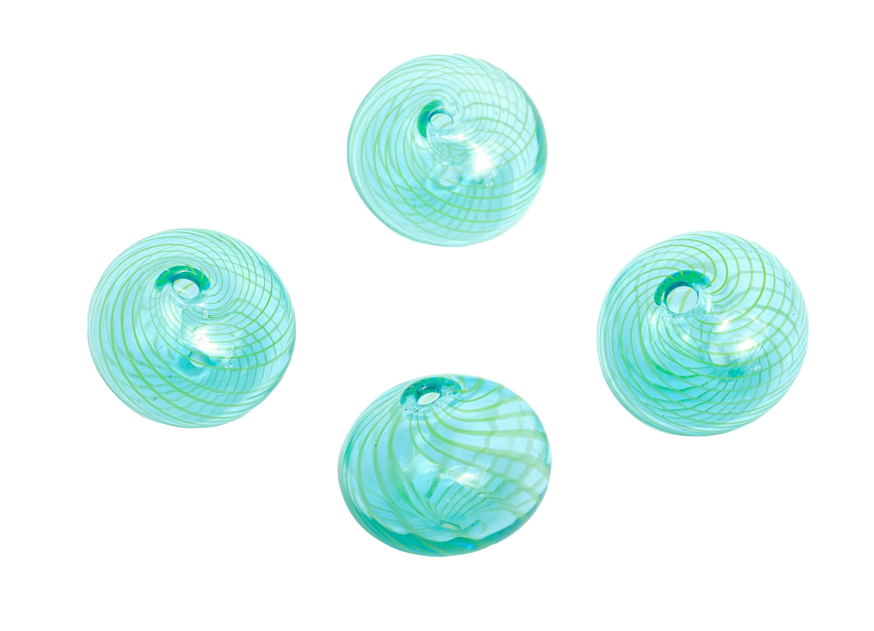 Candy Swirl Glass Beads - Enamel Mint Green Peppermint Twist Lampwork Bead - Handmade Striped Donut Glass Beads - 16x16x12.64mm - GS1349 - DOMEDBAZAAR