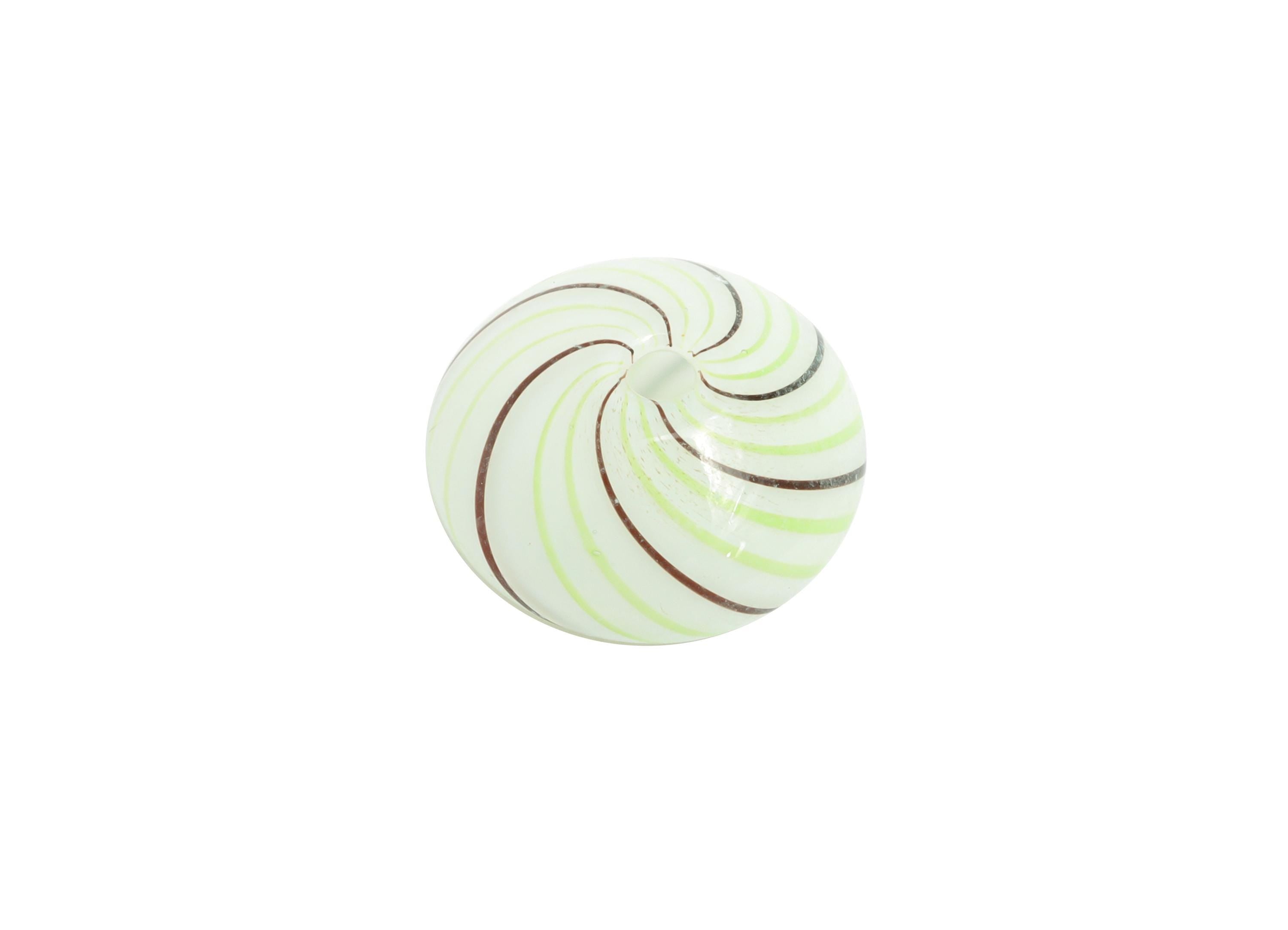 Mint Swirl Glass Bead - Enamel Green and Brown Spiral Disc Lampwork Bead - Handmade Green Swirl Pattern Glass Jewelry  - 14x14x10mm - GS1347 - DOMEDBAZAAR