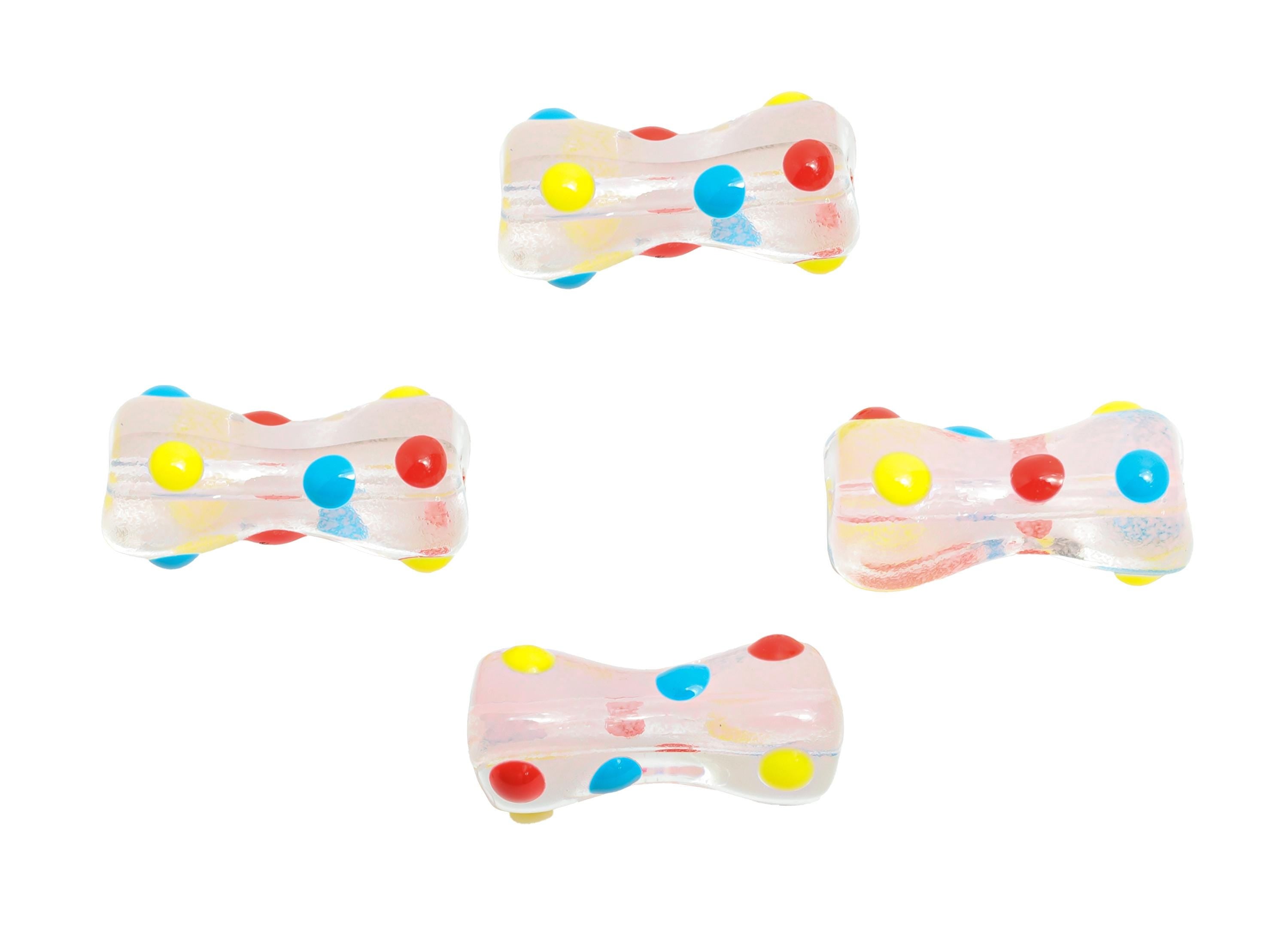 Handmade Glass Bone Bead - Enamel Rainbow Dot Bracelet Bead - Unique Glass Bead for Necklace - Jewelry Making - 17.69x9.15x8.52mm - GS1341E - DOMEDBAZAAR