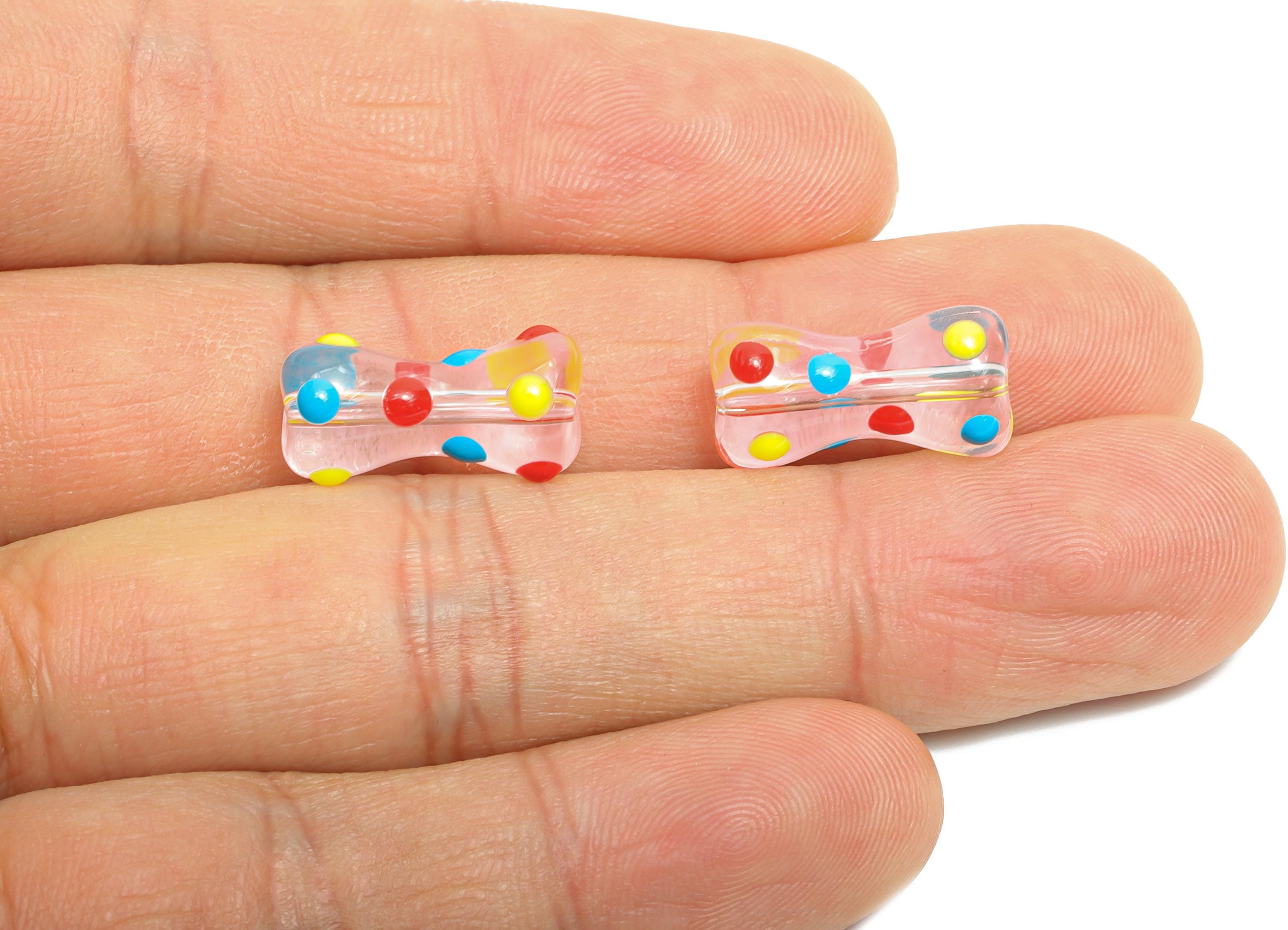 Handmade Glass Bone Bead - Enamel Rainbow Dot Bracelet Bead - Unique Glass Bead for Necklace - Jewelry Making - 17.69x9.15x8.52mm - GS1341E - DOMEDBAZAAR