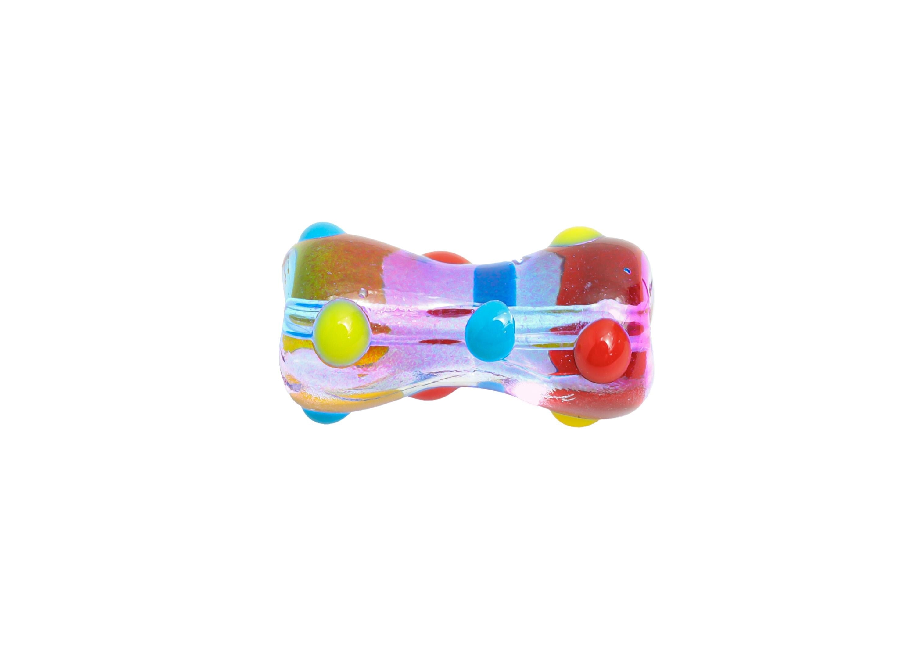 Handmade Glass Bone Beads - Enamel Rainbow Dot Bracelet Bead - Unique Glass Bead for Necklace - Jewelry Making - 17.56x9x7.67mm - GS1341B - DOMEDBAZAAR