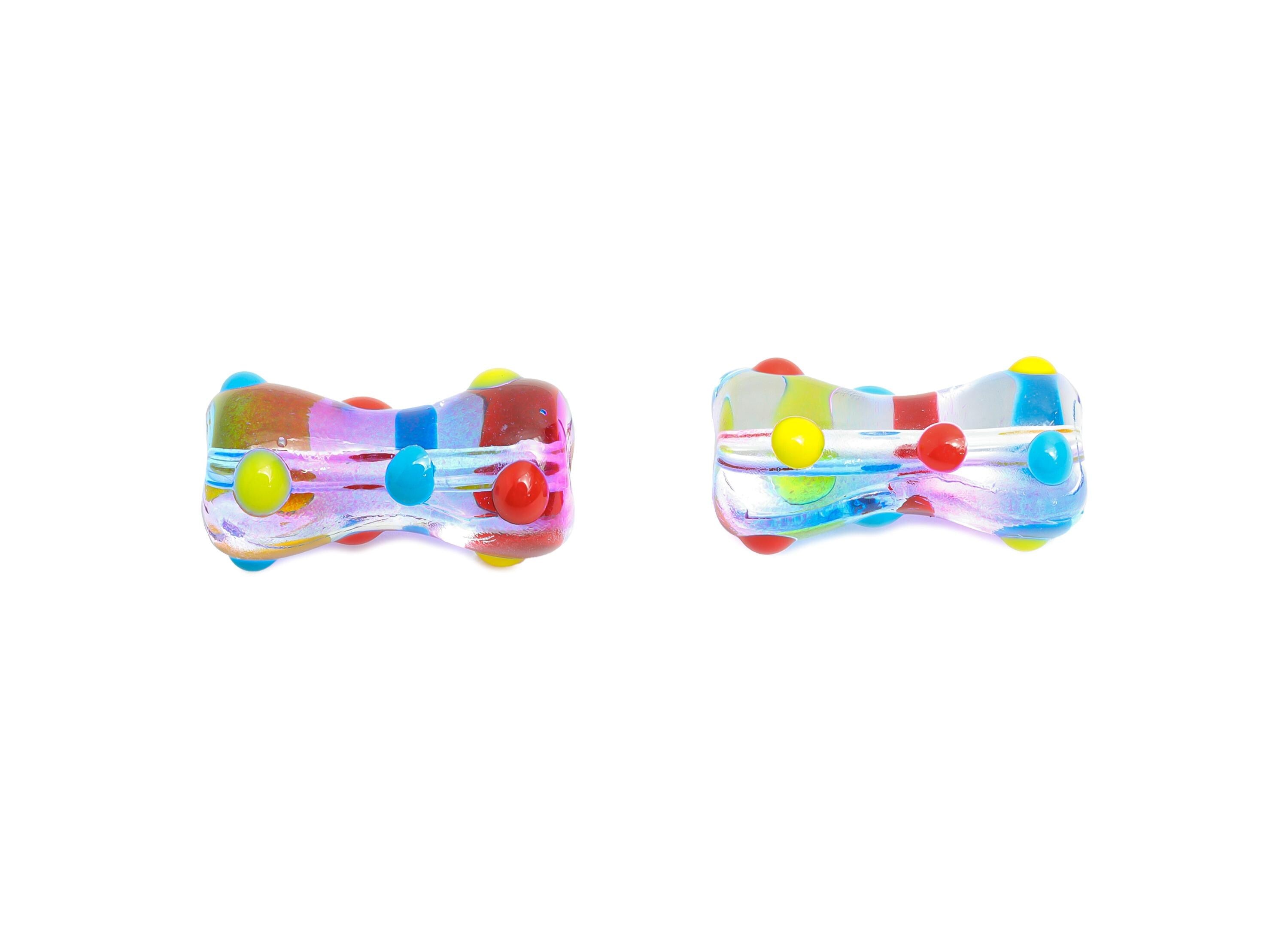 Handmade Glass Bone Beads - Enamel Rainbow Dot Bracelet Bead - Unique Glass Bead for Necklace - Jewelry Making - 17.56x9x7.67mm - GS1341B - DOMEDBAZAAR