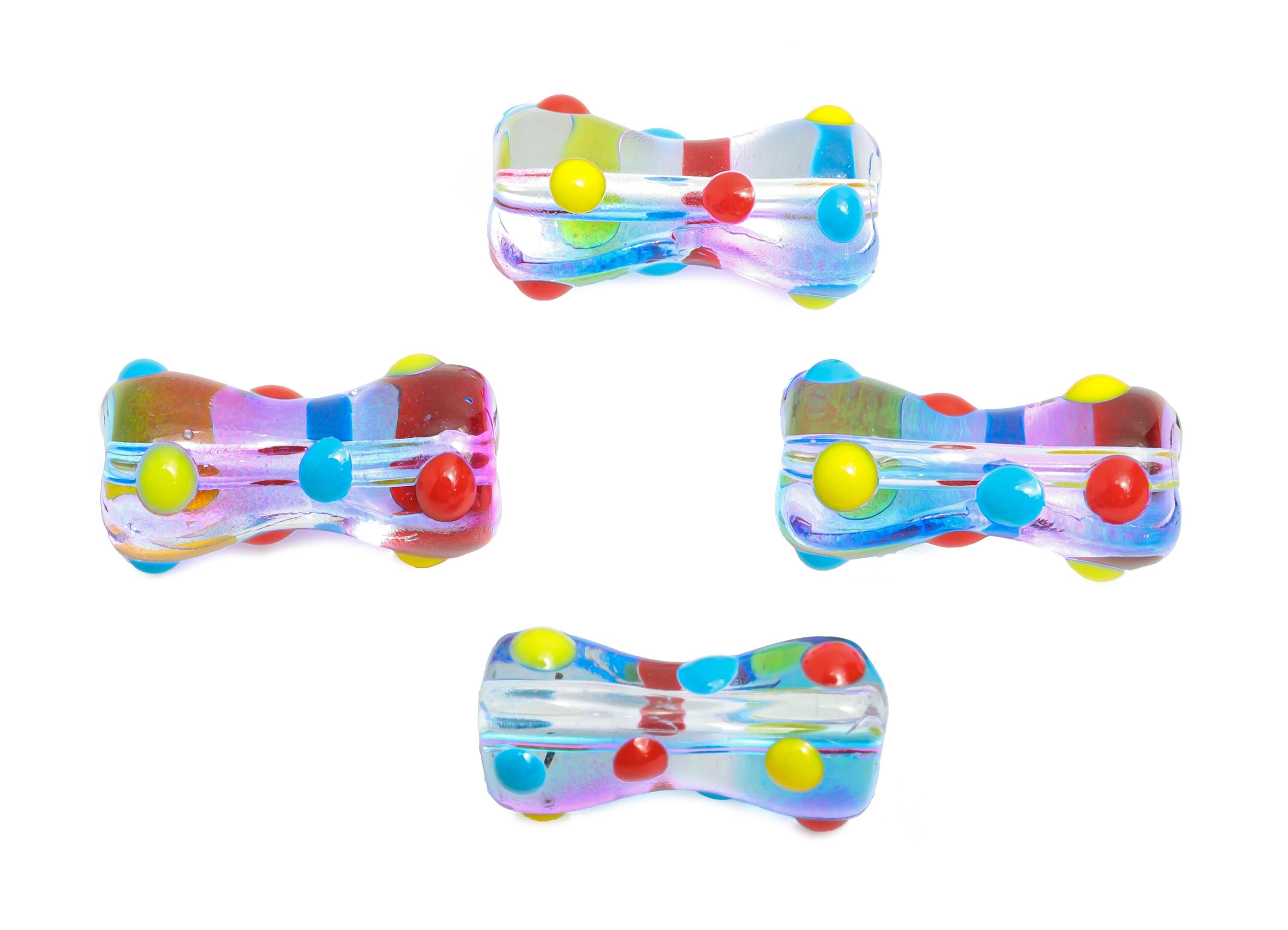 Handmade Glass Bone Beads - Enamel Rainbow Dot Bracelet Bead - Unique Glass Bead for Necklace - Jewelry Making - 17.56x9x7.67mm - GS1341B - DOMEDBAZAAR