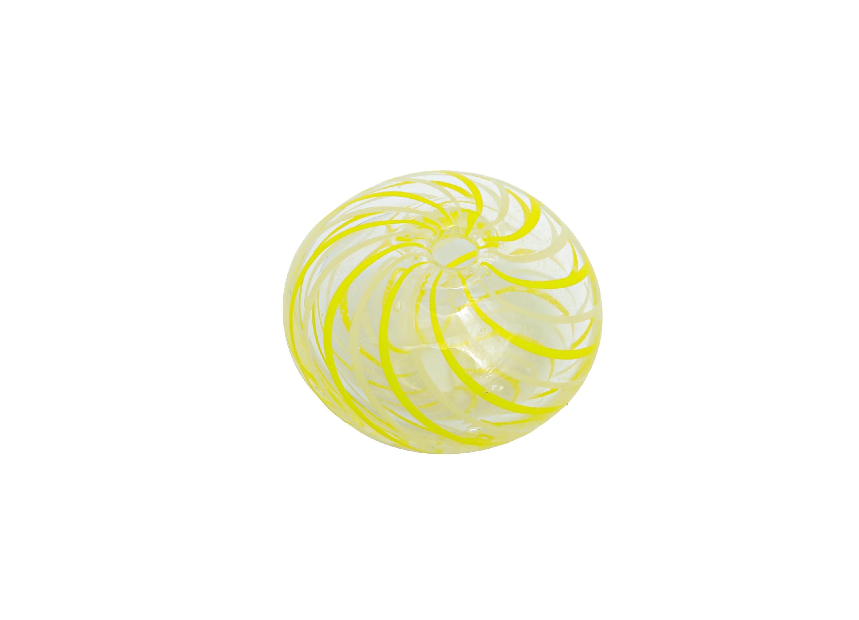 Candy Swirl Glass Beads - Enamel Yellow Peppermint Twist Lampwork Bead - Handmade Striped Donut Glass Beads - 15x15x11mm - GS1355 - DOMEDBAZAAR