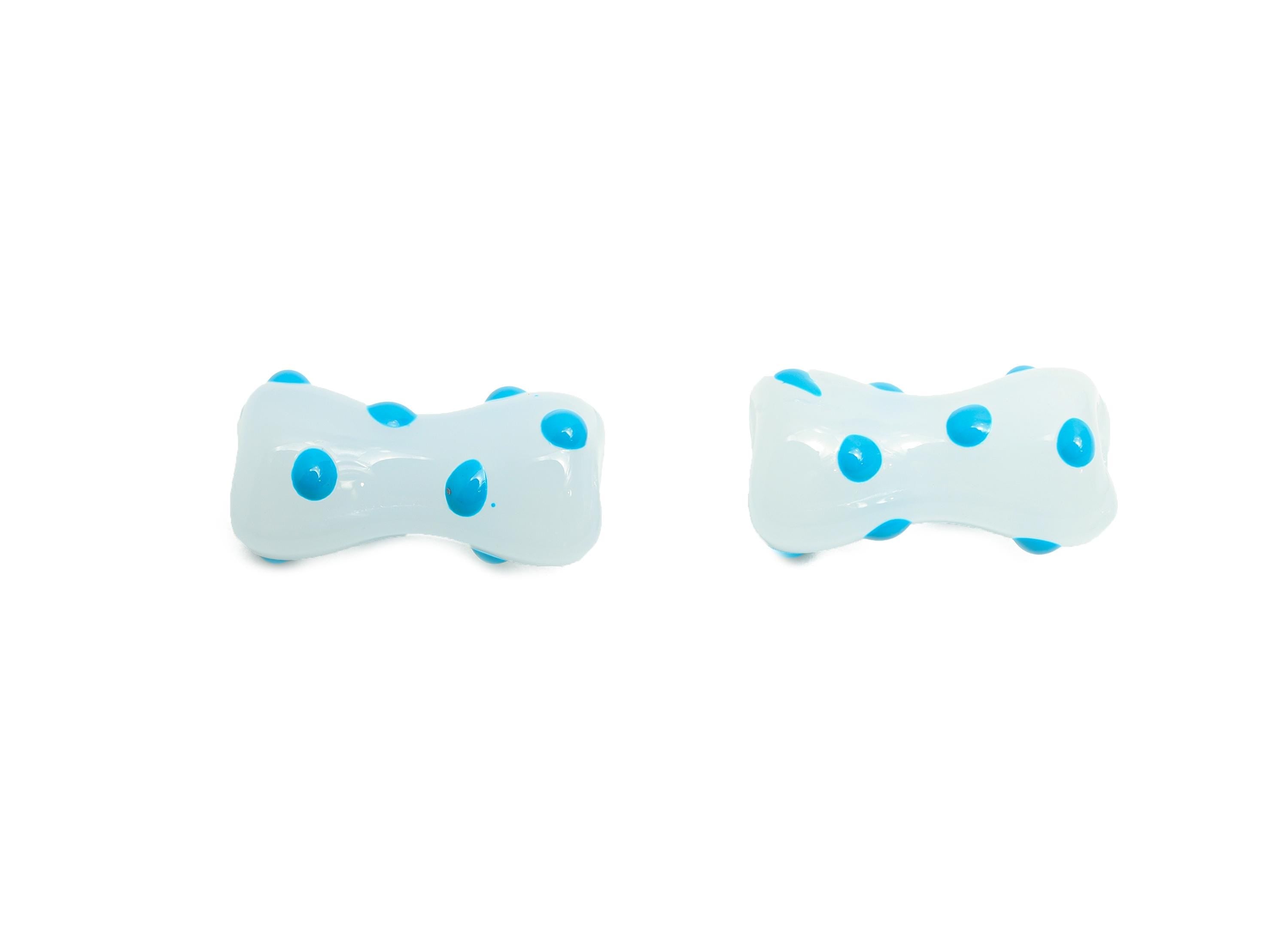 Handmade Glass Bone Beads - Enamel Blue Dot Bracelet Bead - Unique Glass Bead for Necklace - Jewelry Making - 17.78x9.27x8.16mm - GS1341C - DOMEDBAZAAR