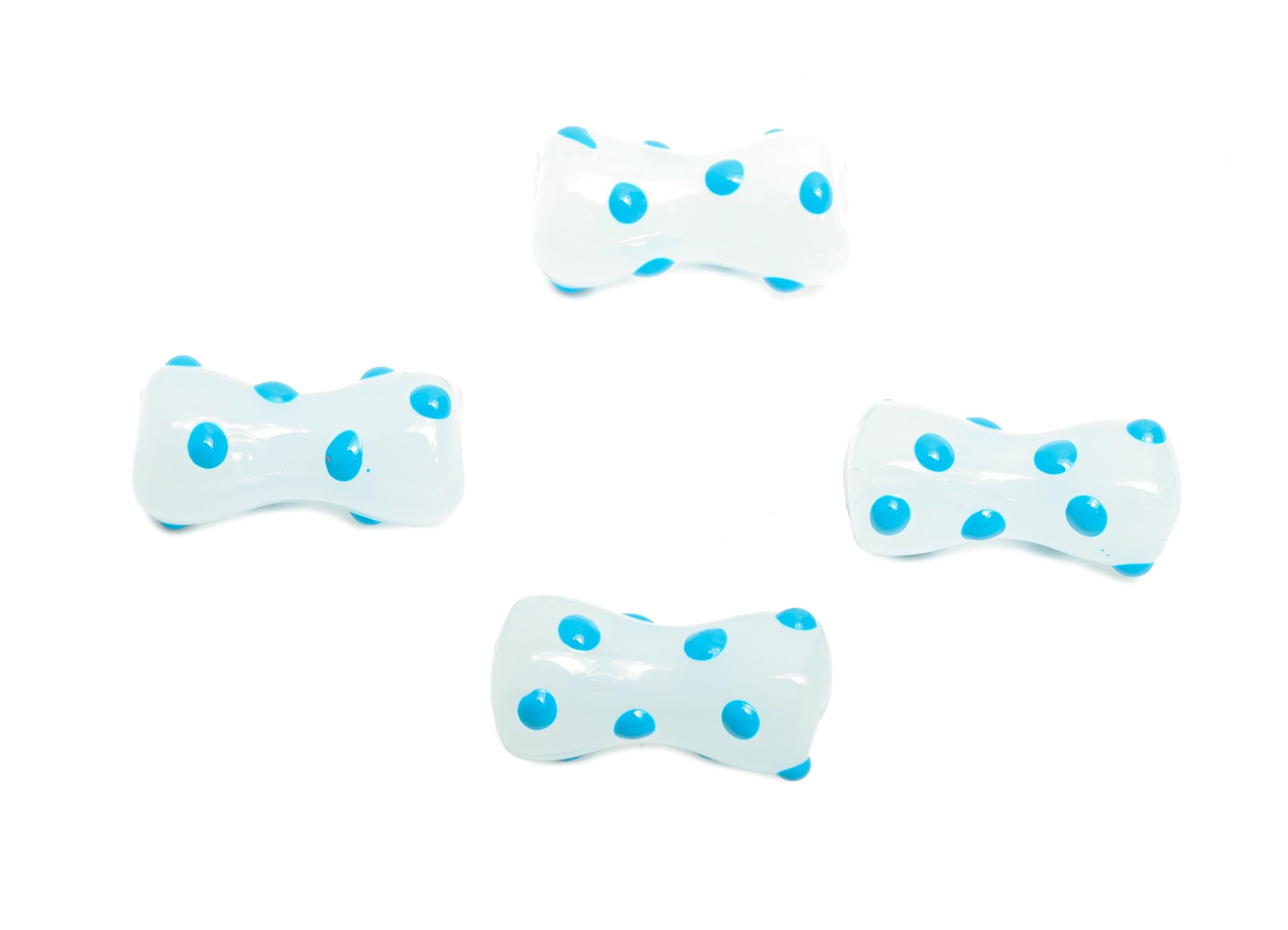 Handmade Glass Bone Beads - Enamel Blue Dot Bracelet Bead - Unique Glass Bead for Necklace - Jewelry Making - 17.78x9.27x8.16mm - GS1341C - DOMEDBAZAAR