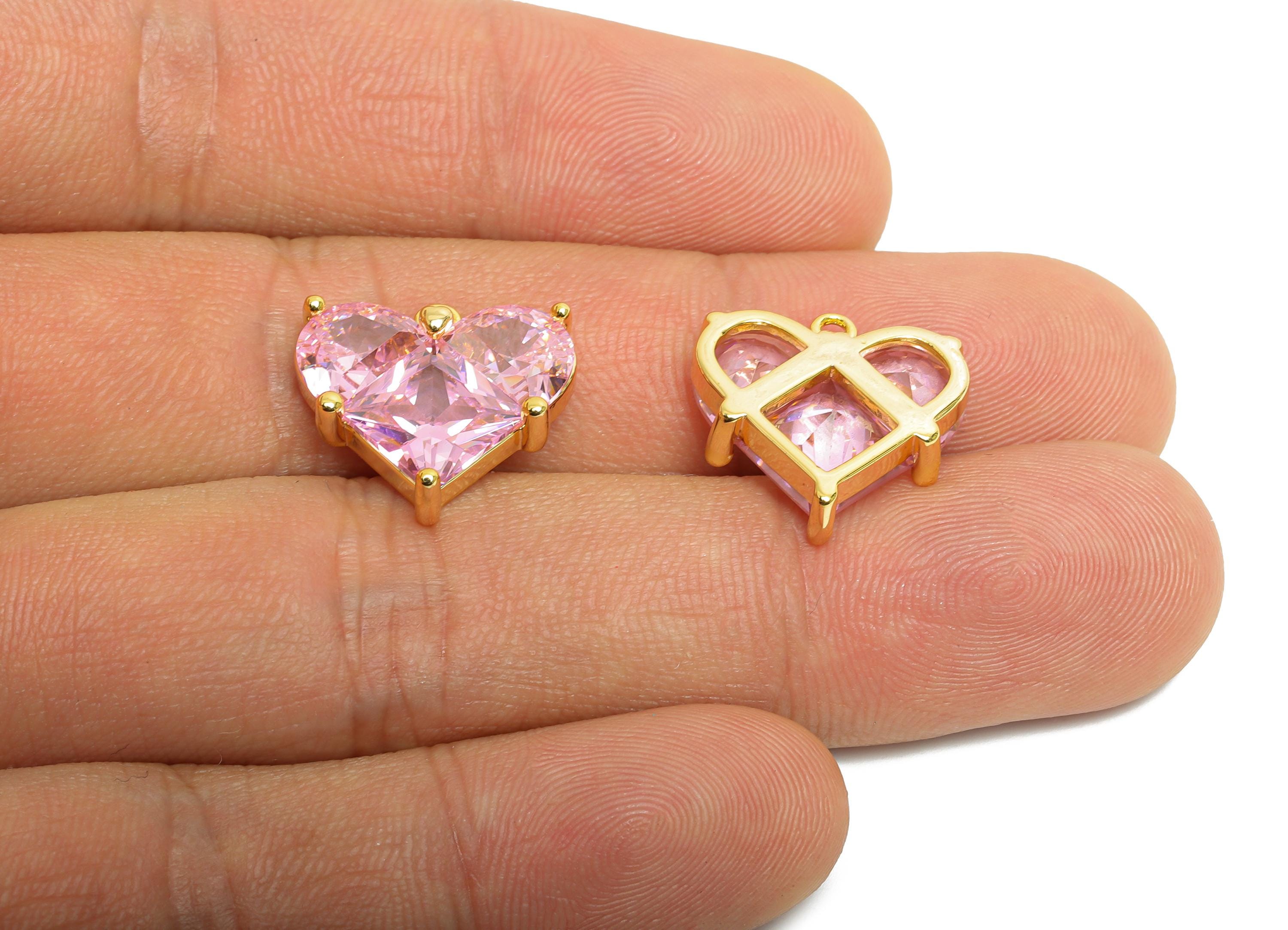 Brass Heart Earring Charm - Shimmering Zircon Charm - Faceted Charm - Valentine&#39;s Day Jewelry - 18K Real Gold Plated - 16.8x15x4mm - RGP9897 - DOMEDBAZAAR