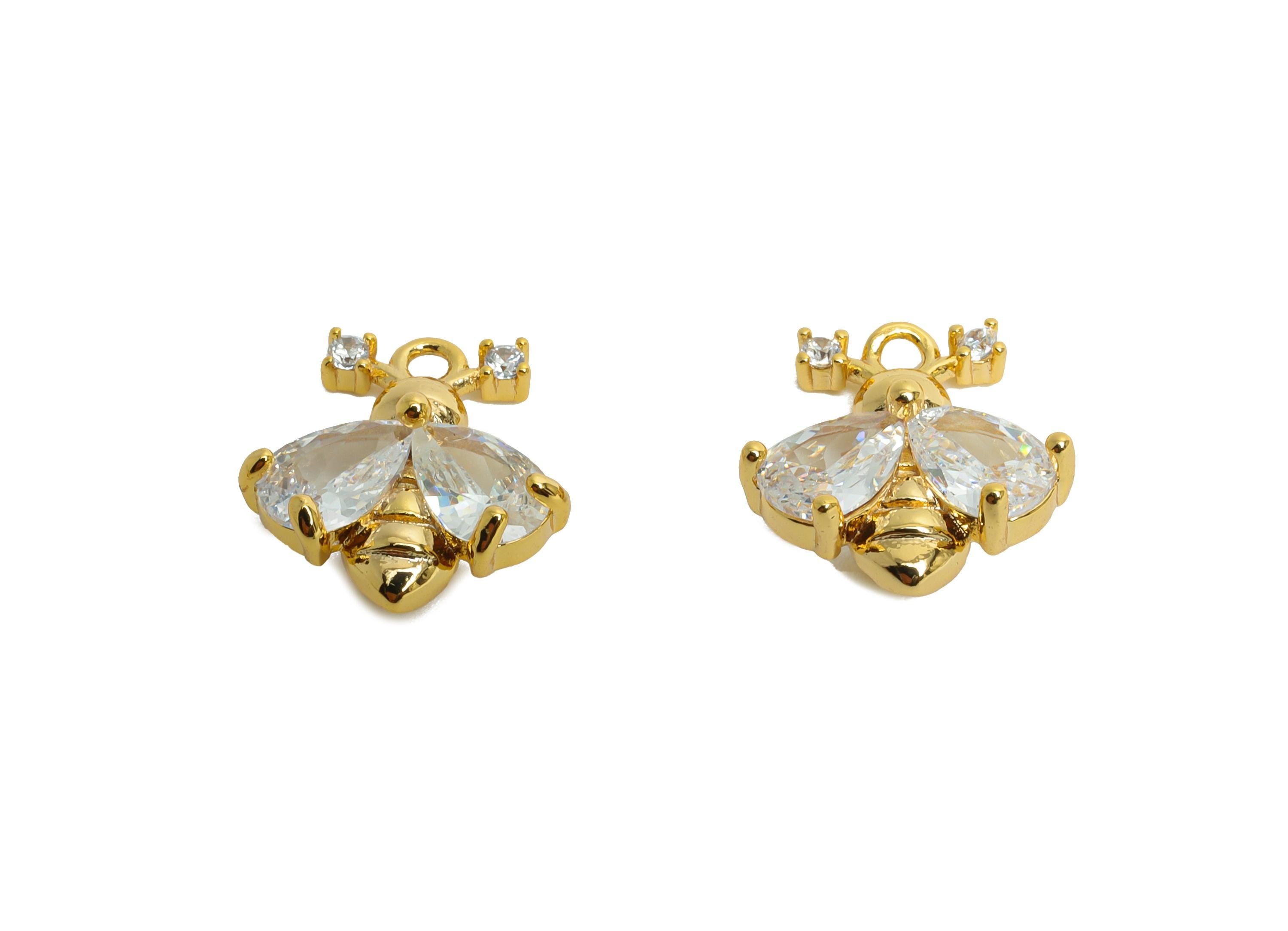 Brass Bee Earring Charm - Sparking Teardrop Faceted Cubic Zircon Charm  - Insect Mini Charm - 18K Real Gold Plating - 11x11x4mm - RGP9917 - DOMEDBAZAAR