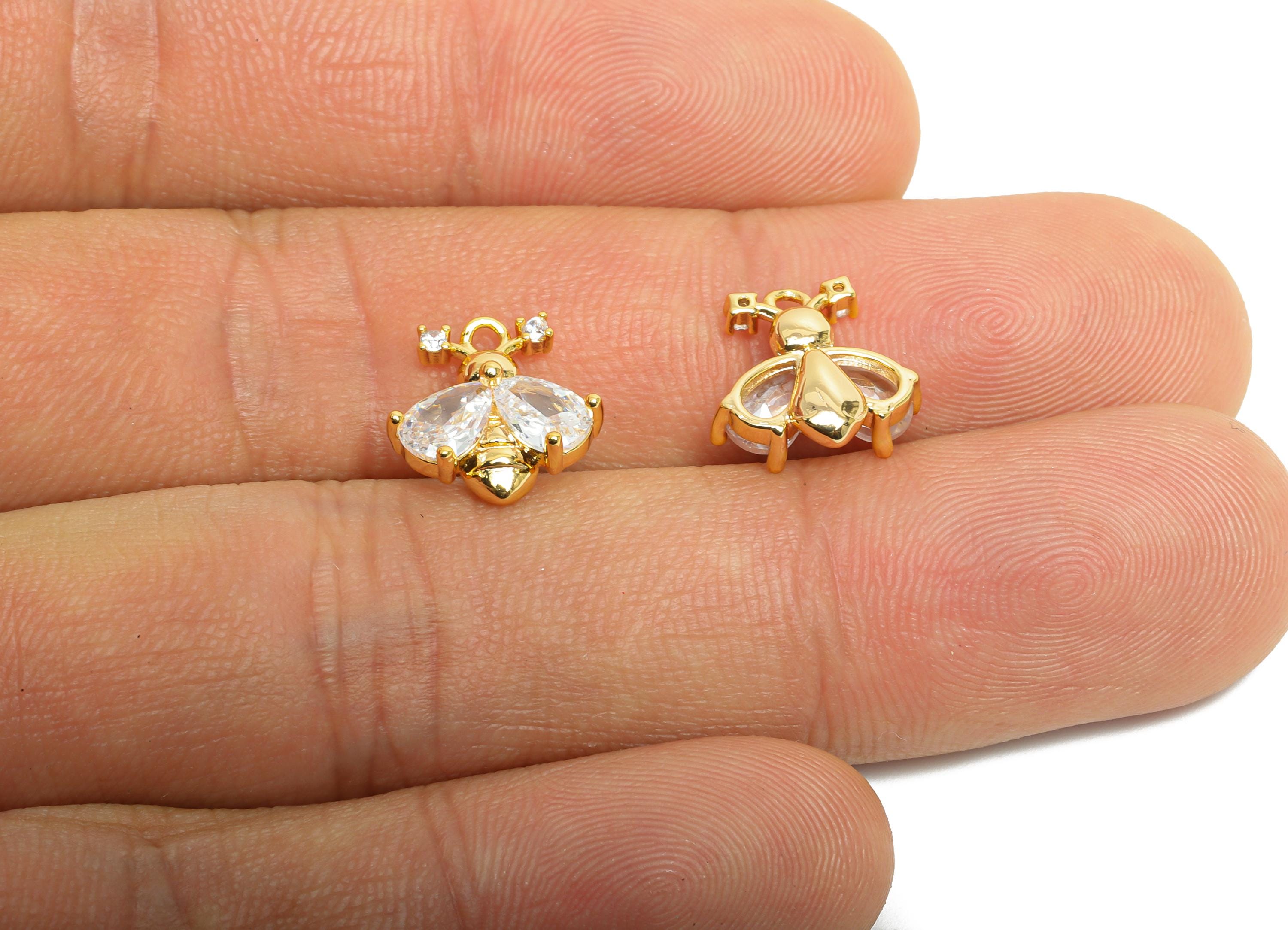 Brass Bee Earring Charm - Sparking Teardrop Faceted Cubic Zircon Charm  - Insect Mini Charm - 18K Real Gold Plating - 11x11x4mm - RGP9917 - DOMEDBAZAAR