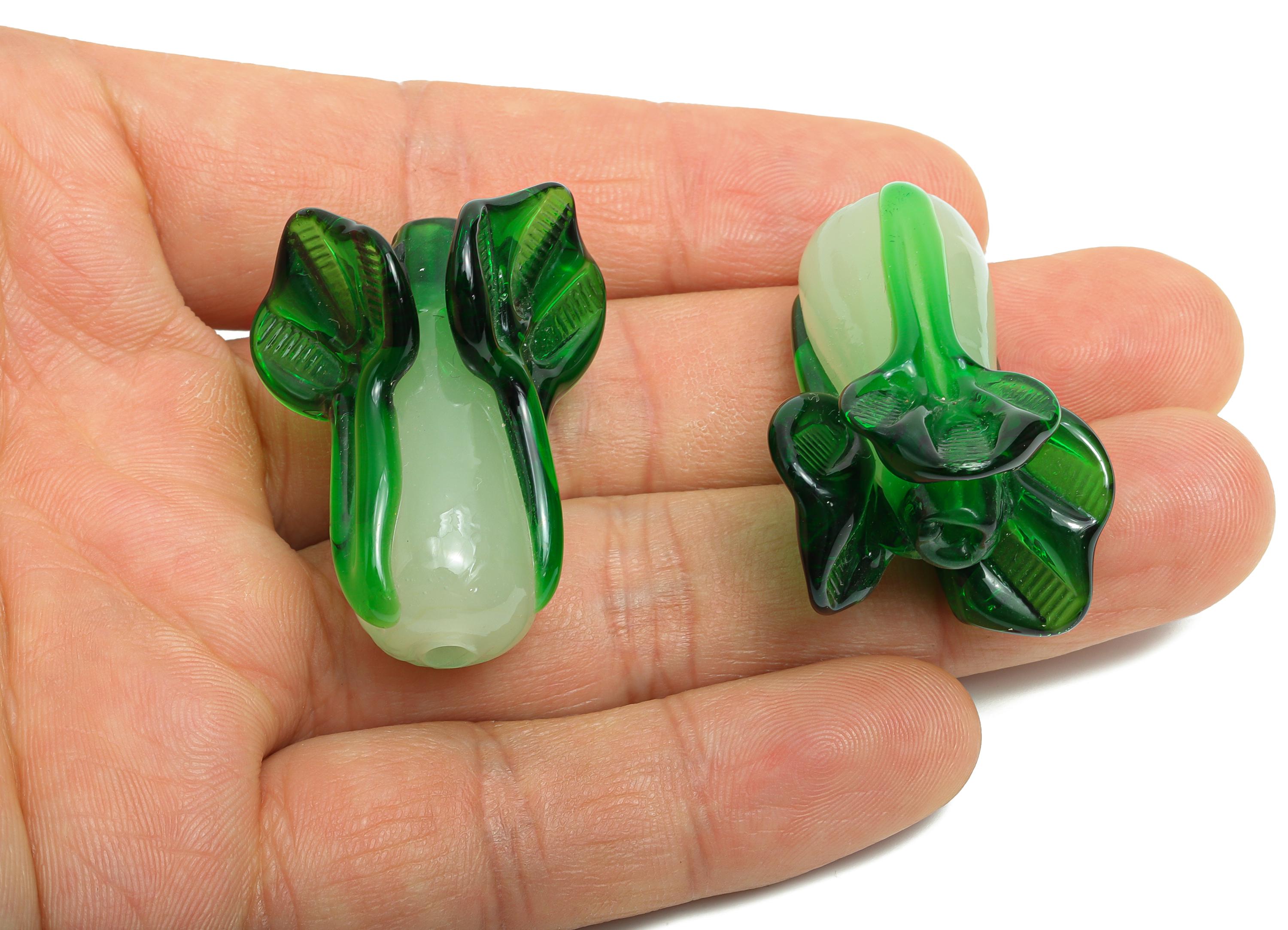 Handmade Glass Vegetable Bead - Enamel Lettuce Bead - Botanical Glass Bead for Necklace - Jewelry Component - 38.48x23.48x24.35mm - GS1335 - DOMEDBAZAAR