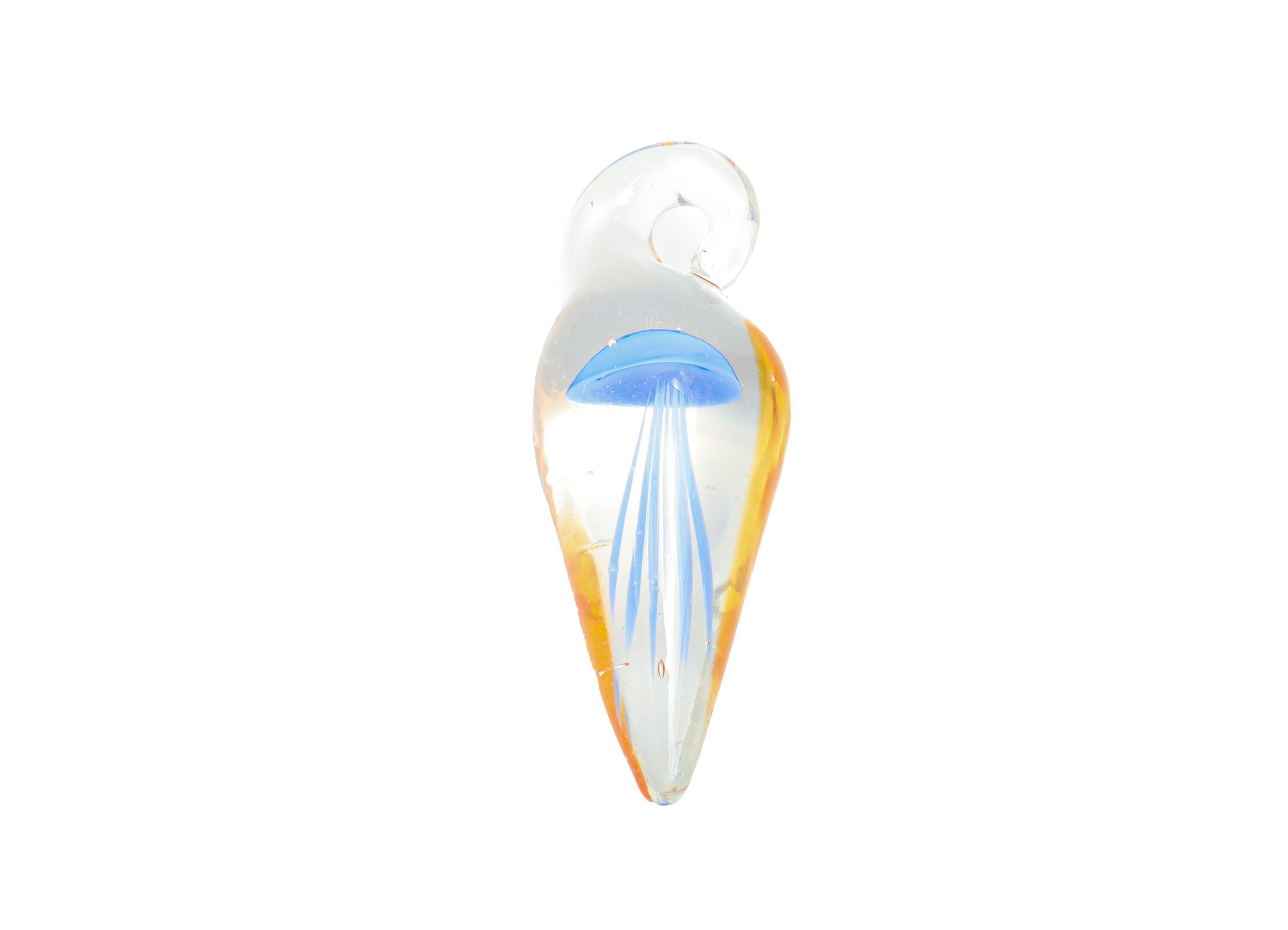 Handmade Glass Jellyfish Pendant - Transparent Teardrop Glass Pendant - Marine Glass Necklace Pendant - Jewelry DIY - 40x15.88x15mm - GS1343 - DOMEDBAZAAR