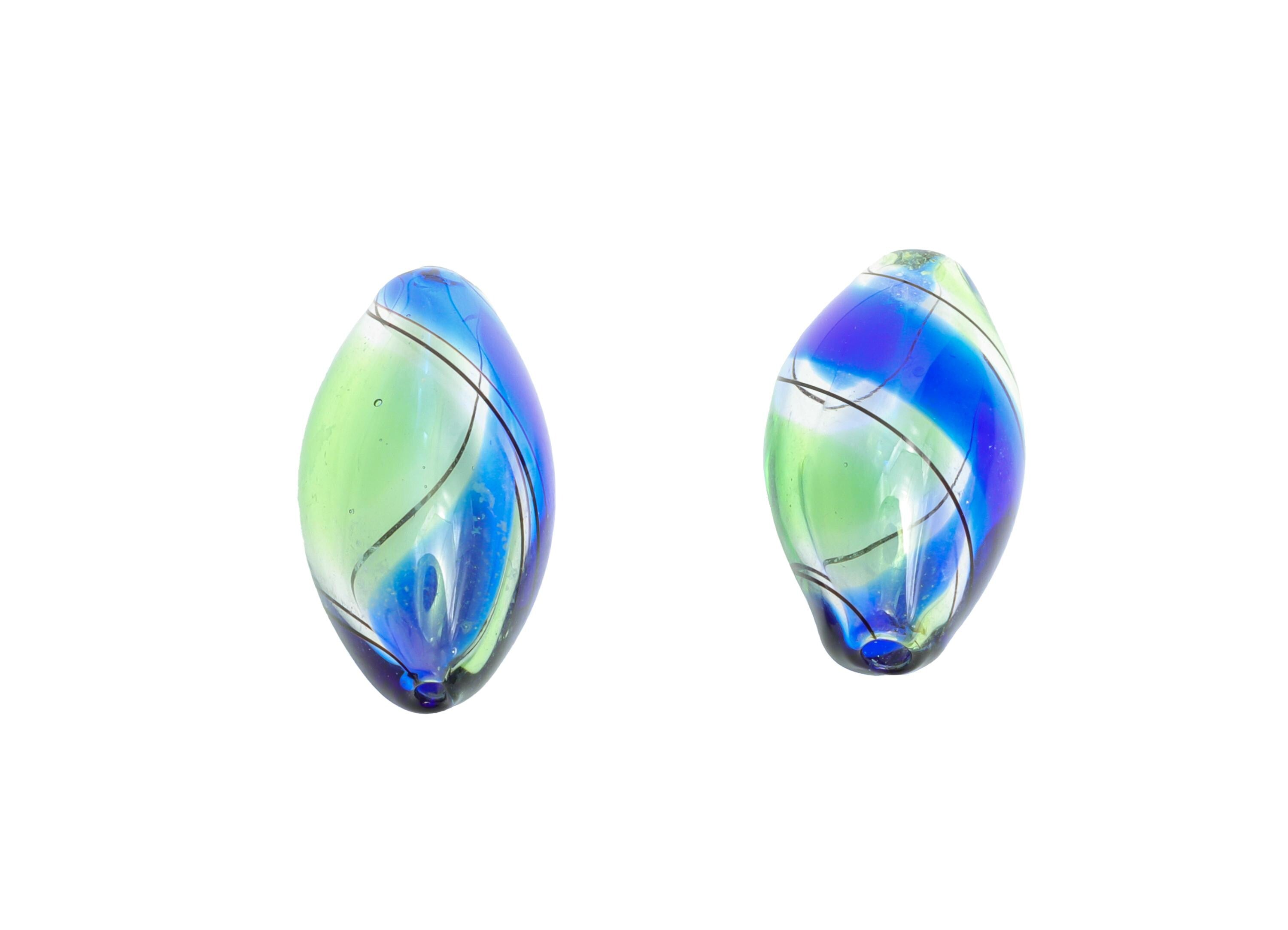 Glass Swirl Pattern Bead - Enamel Blue Colorful Twist Lampwork Bead - Handmade Striped Decorative  Bead - For Bracelet - 18x9x9mm - GS1351 - DOMEDBAZAAR