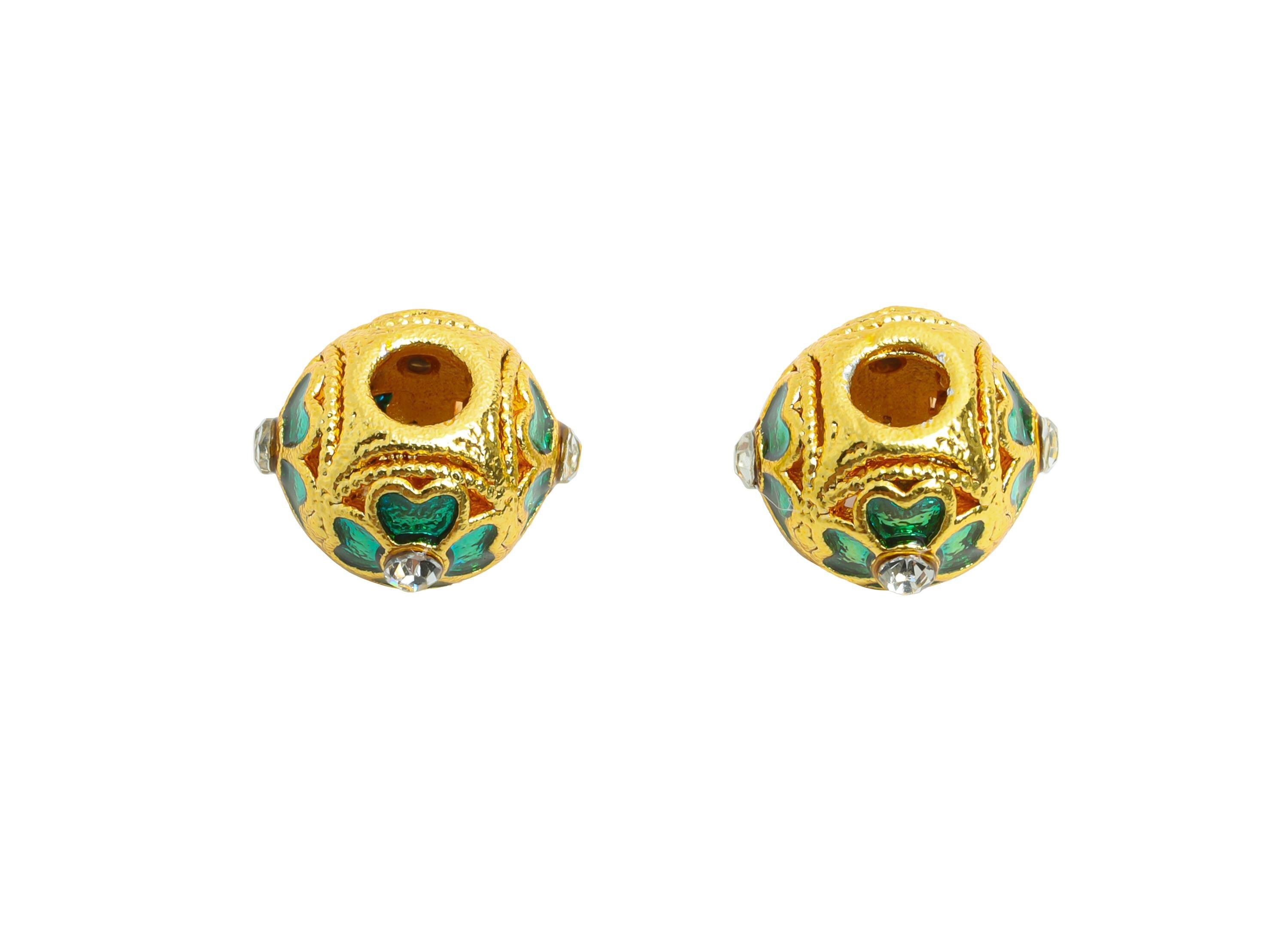 Brass Cloisonné bead - Colorful Handcrafted Bead  for Bracelets - Cubic Zircon Floral Eastern Bead - 18K Matte Gold - 8x11x11mm - RGP10719 - DOMEDBAZAAR