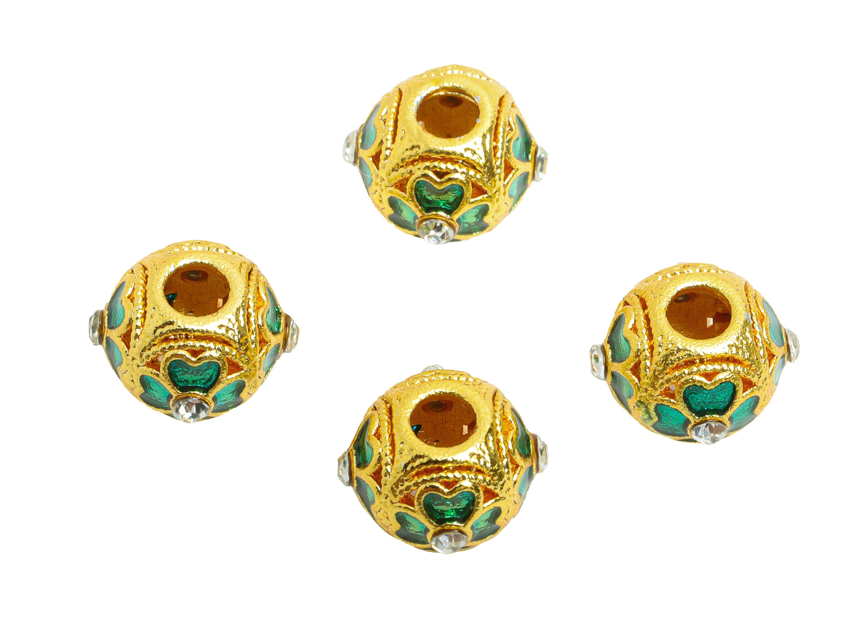 Brass Cloisonné bead - Colorful Handcrafted Bead  for Bracelets - Cubic Zircon Floral Eastern Bead - 18K Matte Gold - 8x11x11mm - RGP10719 - DOMEDBAZAAR