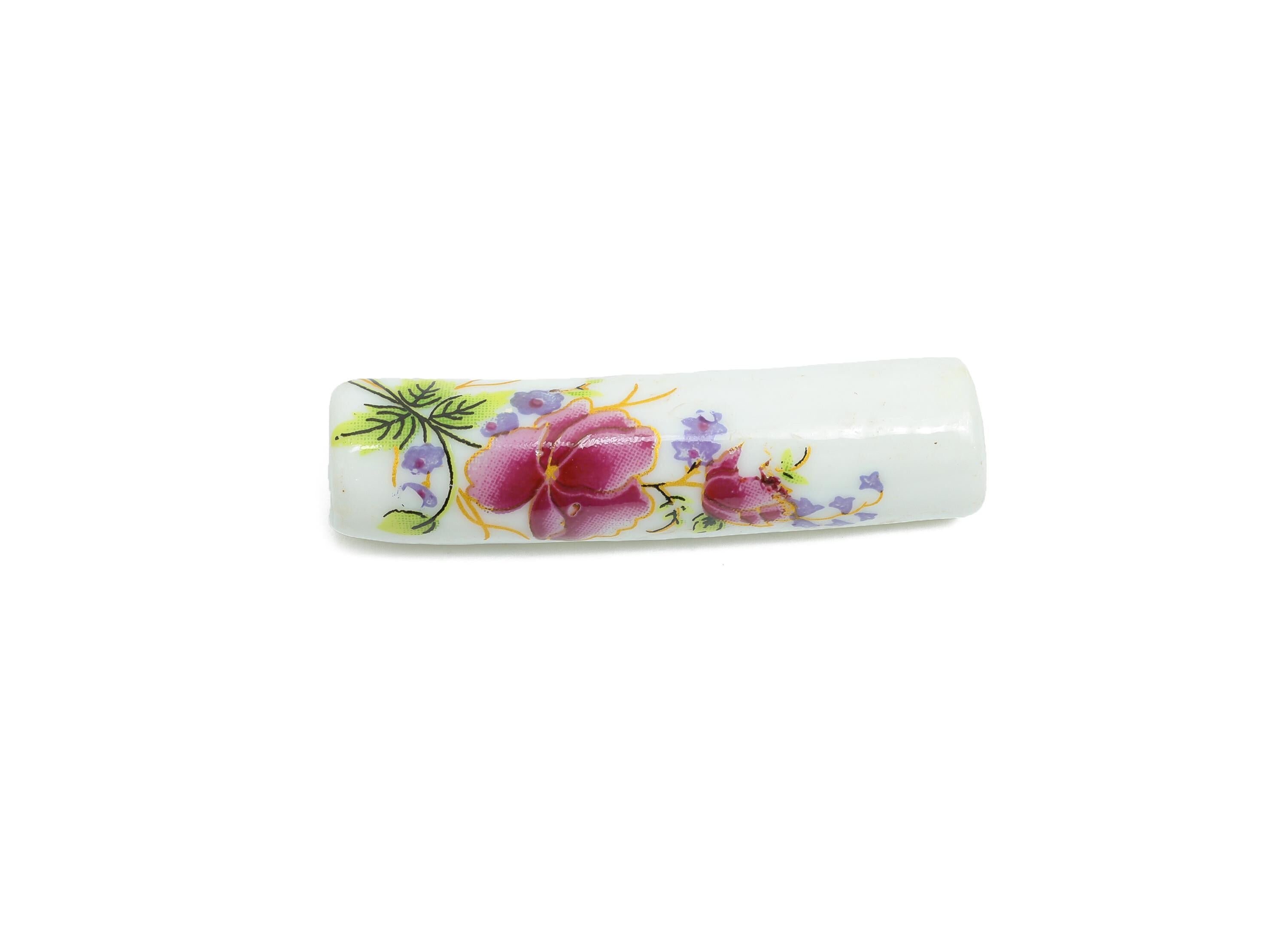 Glazed Ceramic Bracelet Bead - Floral Curved Spacer Tube Beads - Handmade Bead Connector - Jewelry Component - 39.74x10.98x9.93mm - GS1337 - DOMEDBAZAAR