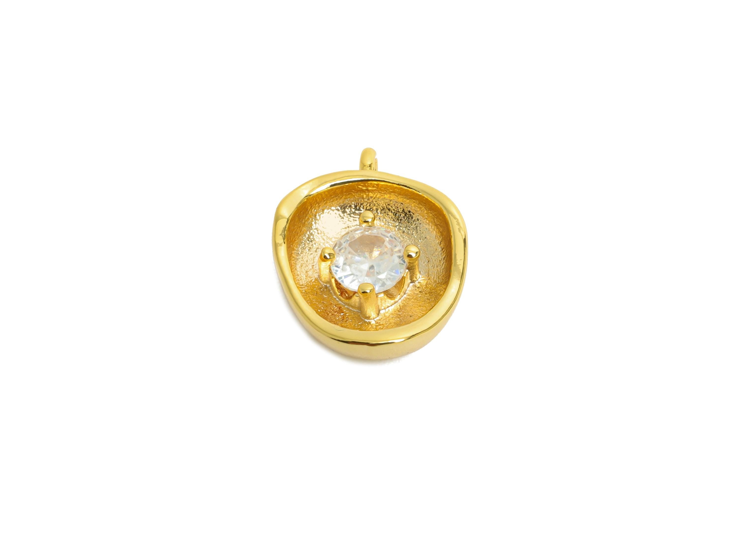 Brass Domed Artistic Charm - Brass Glimmering Stone Earring Charm - Zircon Handcrafted Jewelry  - 18K Real Gold Plated -  13x10x3mm -RGP9929 - DOMEDBAZAAR