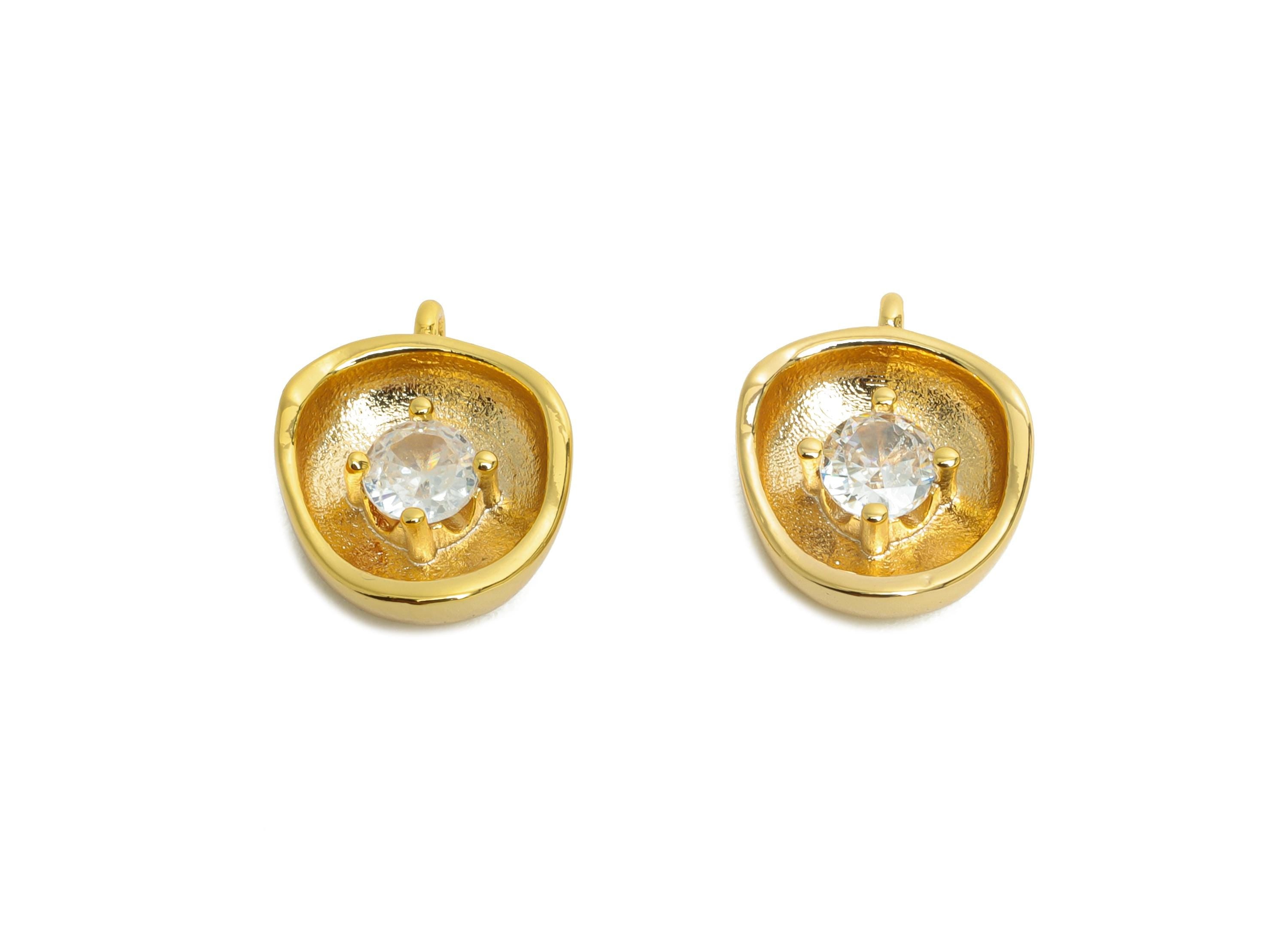 Brass Domed Artistic Charm - Brass Glimmering Stone Earring Charm - Zircon Handcrafted Jewelry  - 18K Real Gold Plated -  13x10x3mm -RGP9929 - DOMEDBAZAAR