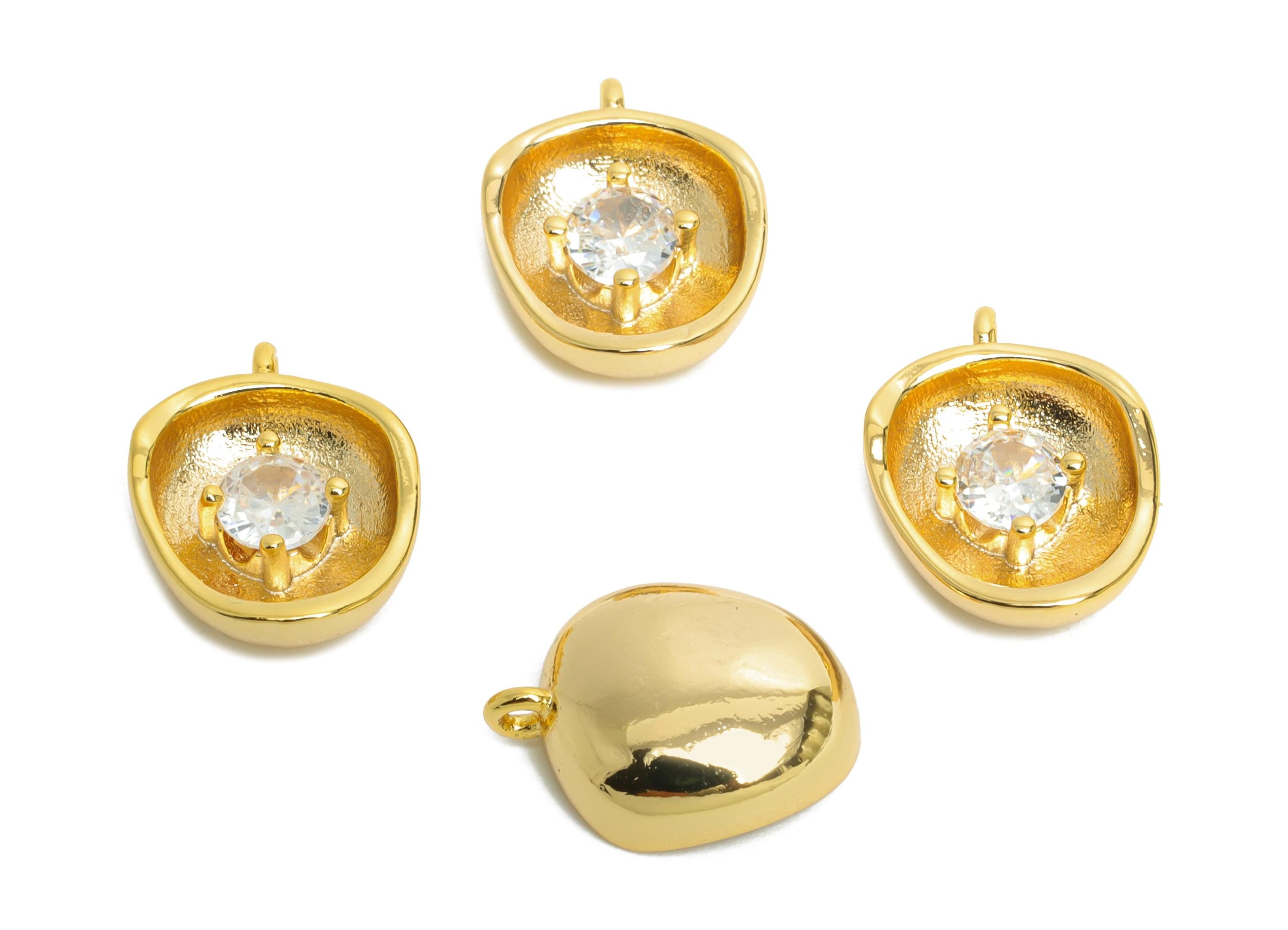 Brass Domed Artistic Charm - Brass Glimmering Stone Earring Charm - Zircon Handcrafted Jewelry  - 18K Real Gold Plated -  13x10x3mm -RGP9929 - DOMEDBAZAAR