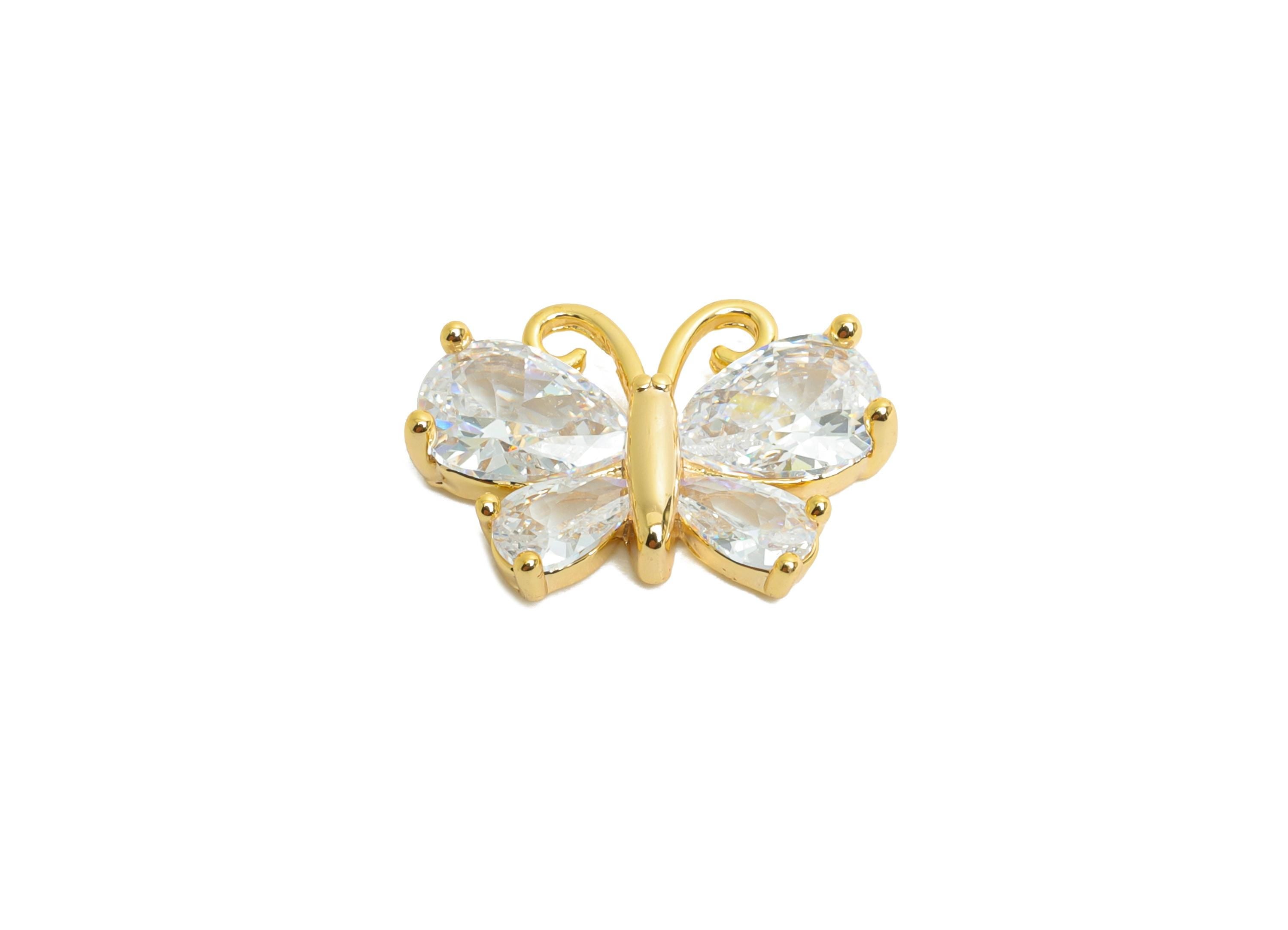 Brass Butterfly Charm - Brass Teardrop Gemstone Earring Charm - Cubic Zircon Whimsical Jewelry - 18K Real Gold Plated - 15x11x3mm -RGP9887 - DOMEDBAZAAR