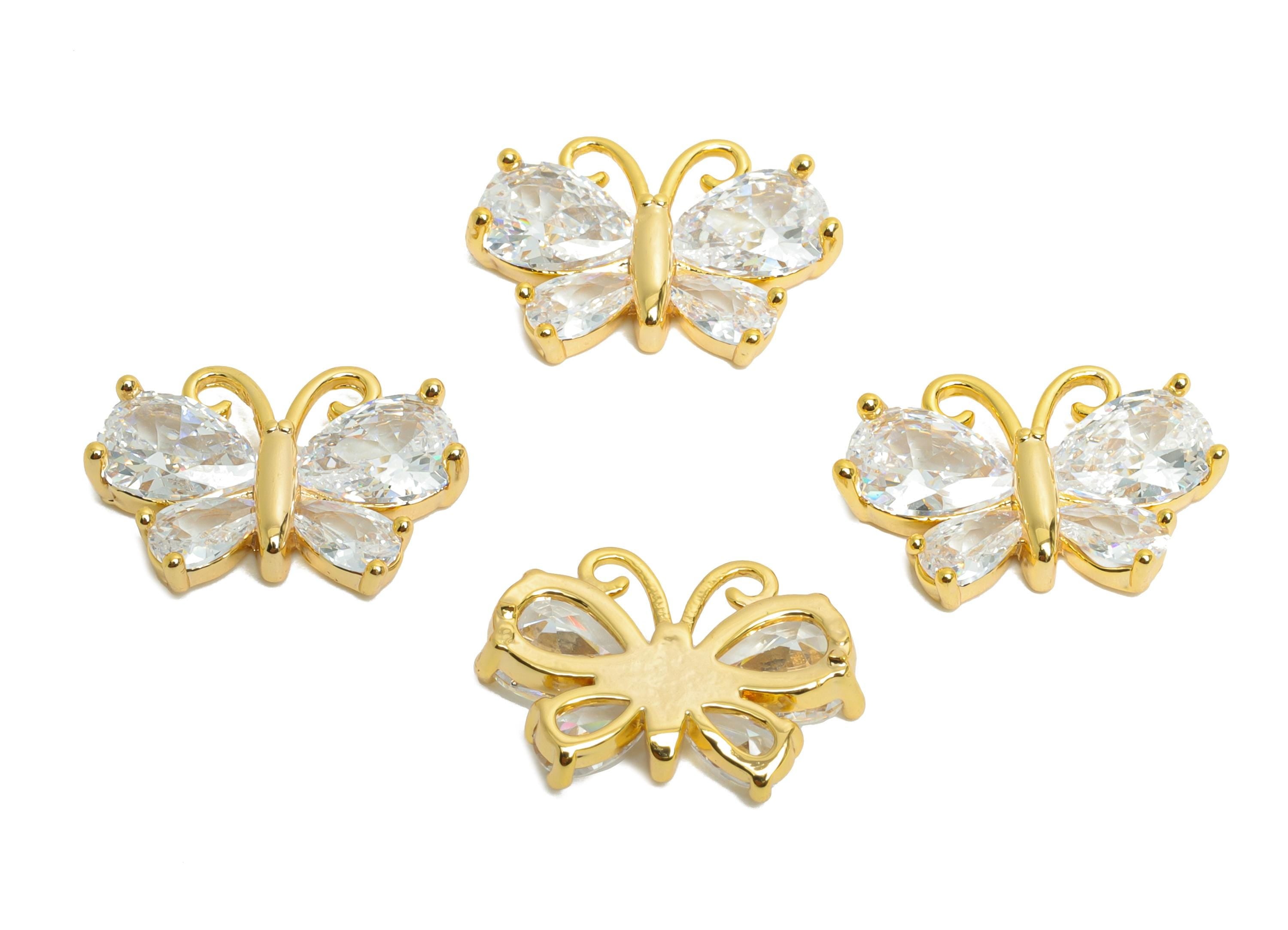 Brass Butterfly Charm - Brass Teardrop Gemstone Earring Charm - Cubic Zircon Whimsical Jewelry - 18K Real Gold Plated - 15x11x3mm -RGP9887 - DOMEDBAZAAR