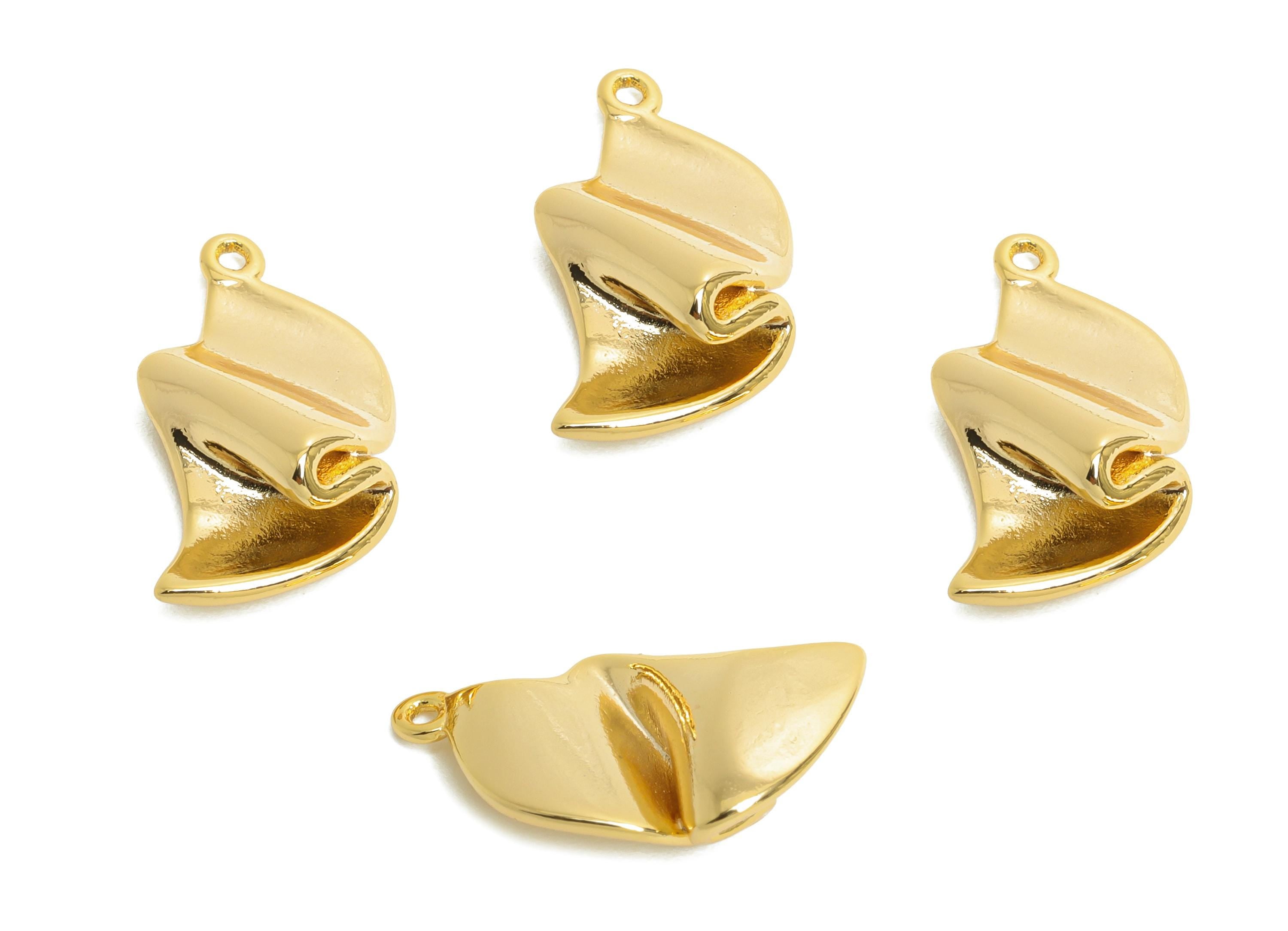 Brass Fluid Curved Charm - Brass Sculptural Minimalist Aesthetic Jewelry - Wovy Accessories - 18K Real Gold Plated - 19x10.5x5mm - RGP9920 - DOMEDBAZAAR