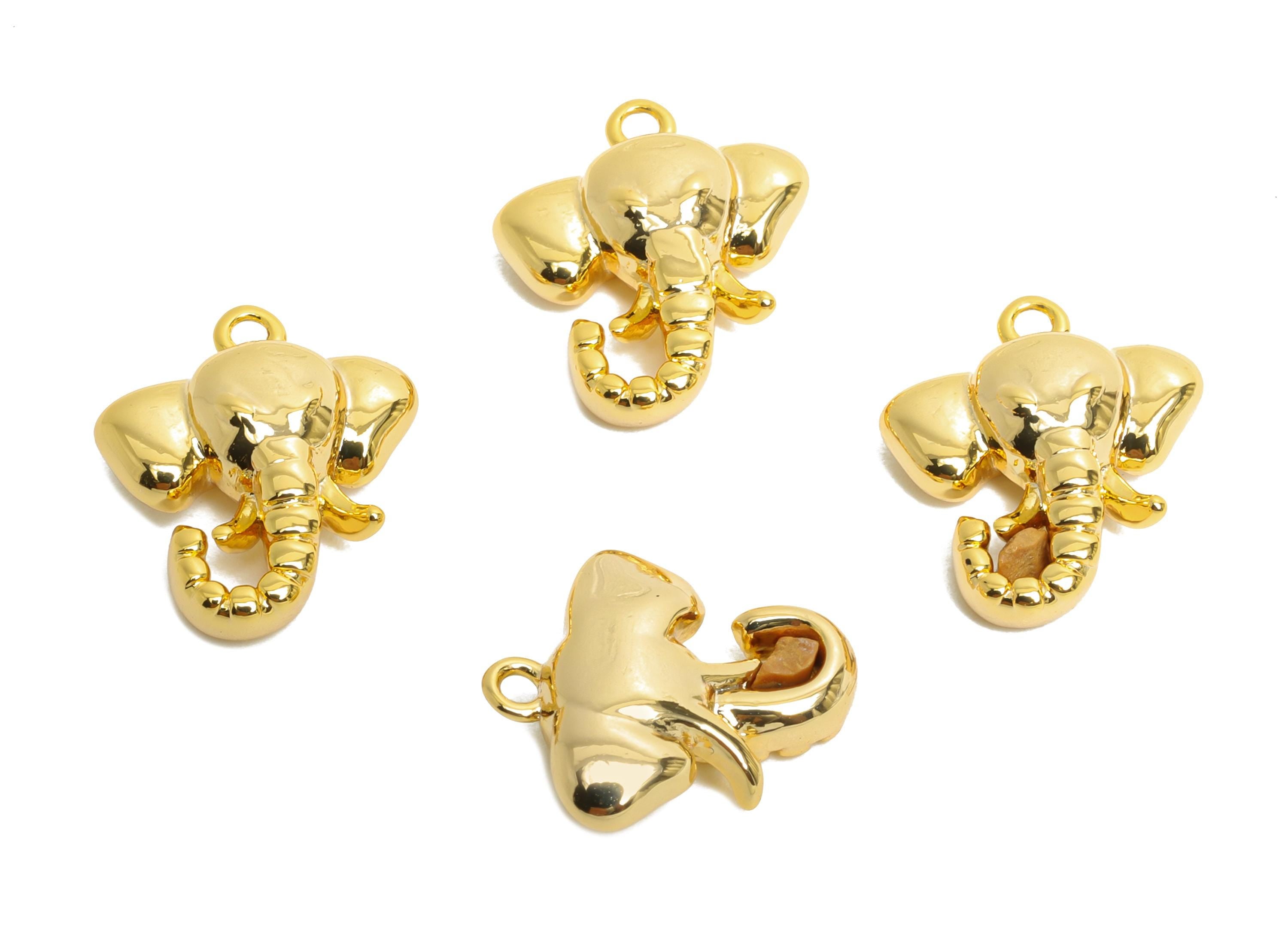 Brass Elephant Charm - Brass Gold Elephant Pendant - Strength Good Luck Charm - Animal Charm - 18K Real Gold Plated - 14x12x4mm - RGP9915 - DOMEDBAZAAR