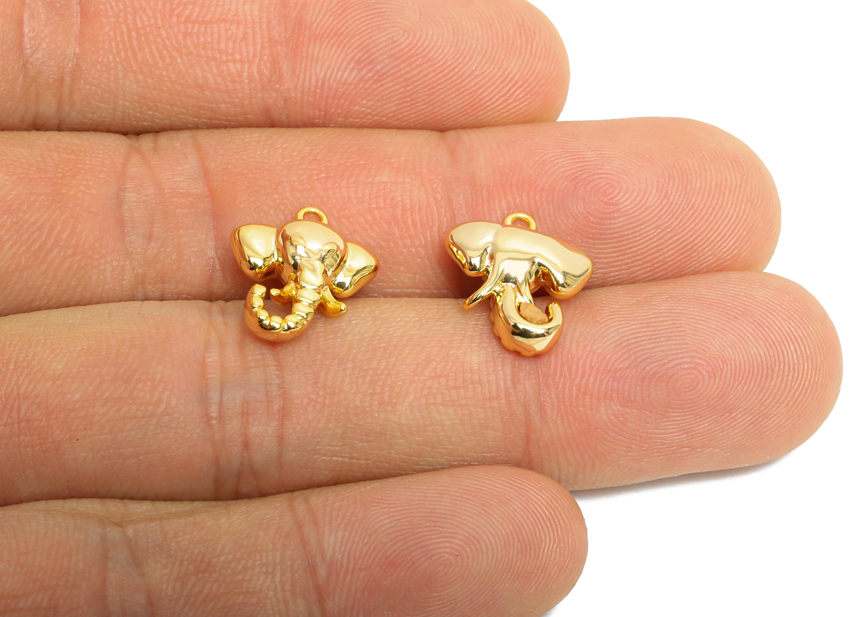 Brass Elephant Charm - Brass Gold Elephant Pendant - Strength Good Luck Charm - Animal Charm - 18K Real Gold Plated - 14x12x4mm - RGP9915 - DOMEDBAZAAR