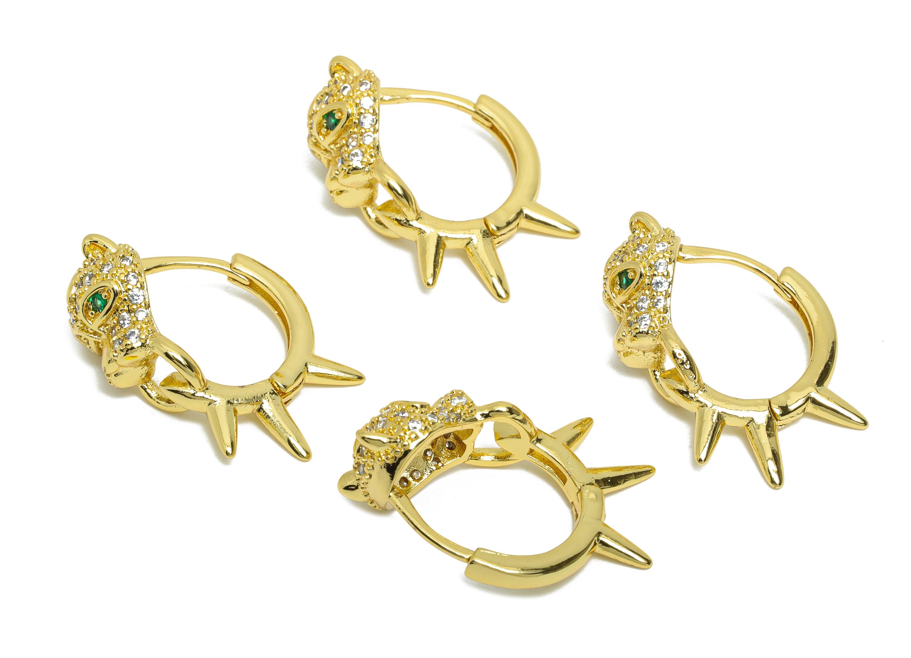 Gold Leopard CZ Hoop Earring - Sparkling Brass CZ Huggie Earring - Edgy Punk Style Jewelry - 18K Real Gold Plated - 24.57x19.9x10mm -RGP9772 - DOMEDBAZAAR