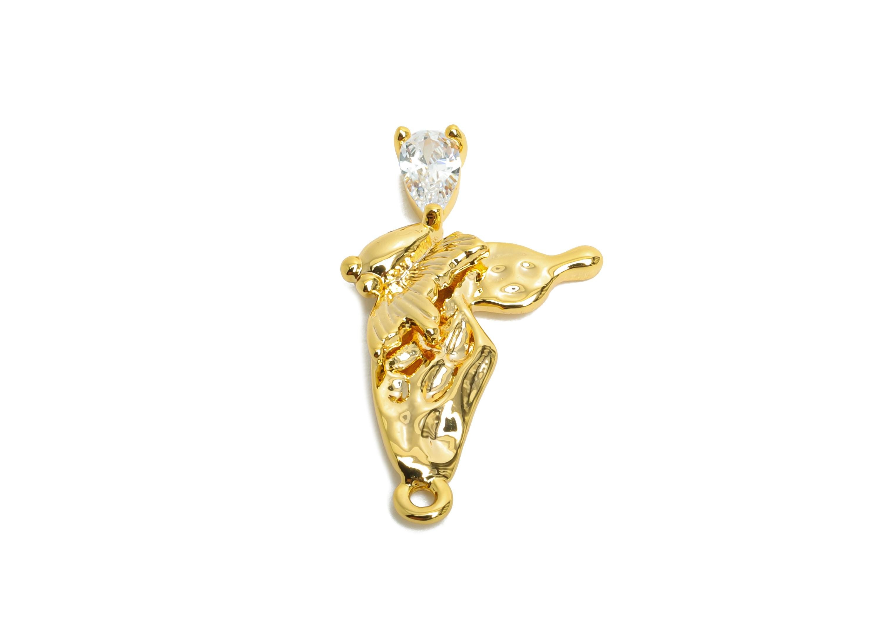 Brass CZ Butterfly Charm - Brass Zircon Teardrop Earring Charm - Sparking Gold Earring Charm - 18K Real Gold Plated - 22x11x3mm - RGP9923 - DOMEDBAZAAR