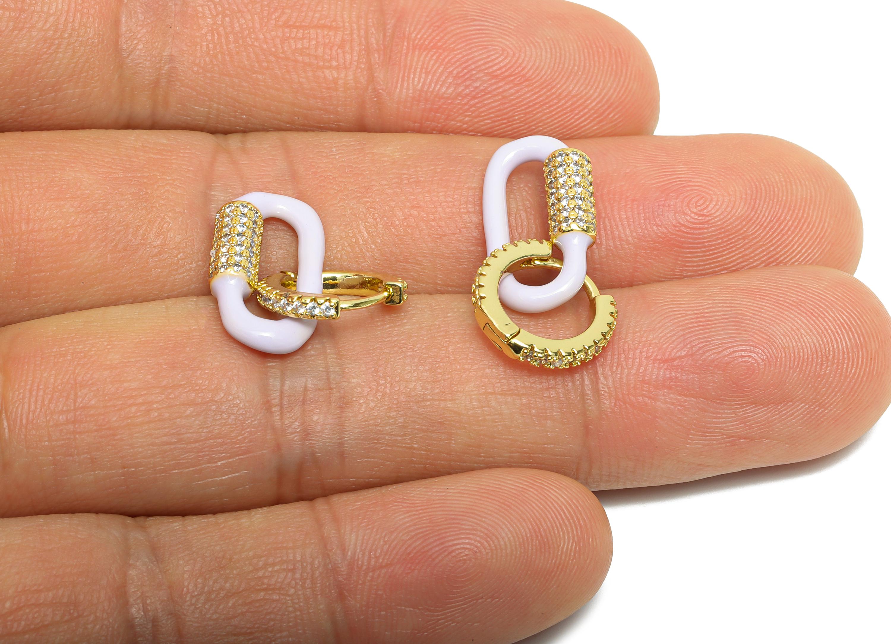 Gold Dangle CZ Hoop Clasp - Purple Enamel Oval Earring - Refined Brass Huggie Hoop Clasp - 18K Real Gold Plated - 24.51x11.7x3.85mm -RGP9785 - DOMEDBAZAAR