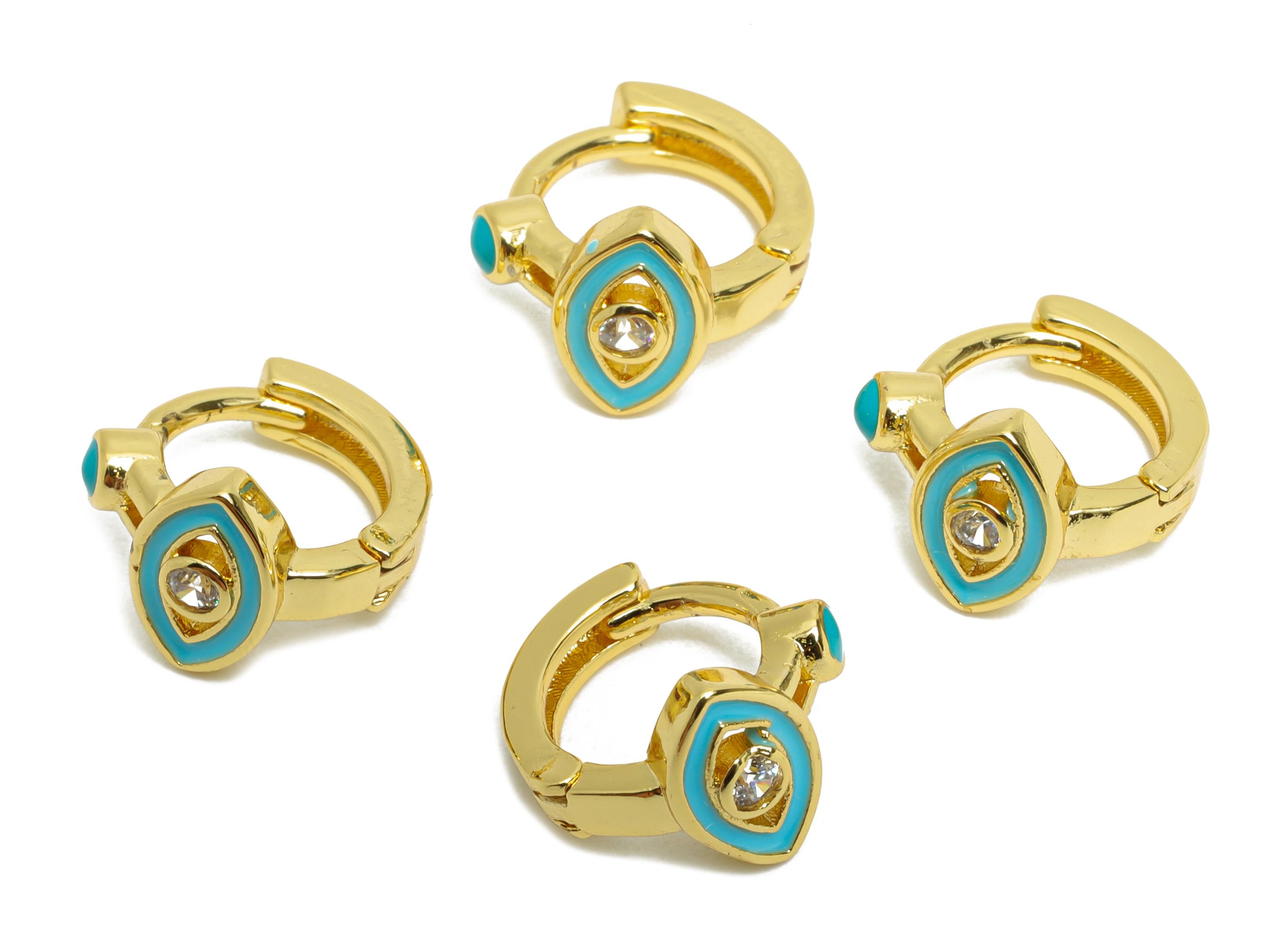 Gold Evil Eye Huggie Hoop Clasp - Mini Enamel Zircon Eye Earring - Modern Brass Hoop Clasp - 18K Real Gold Plated -11.9x11.86x8.67mm-RGP9753 - DOMEDBAZAAR