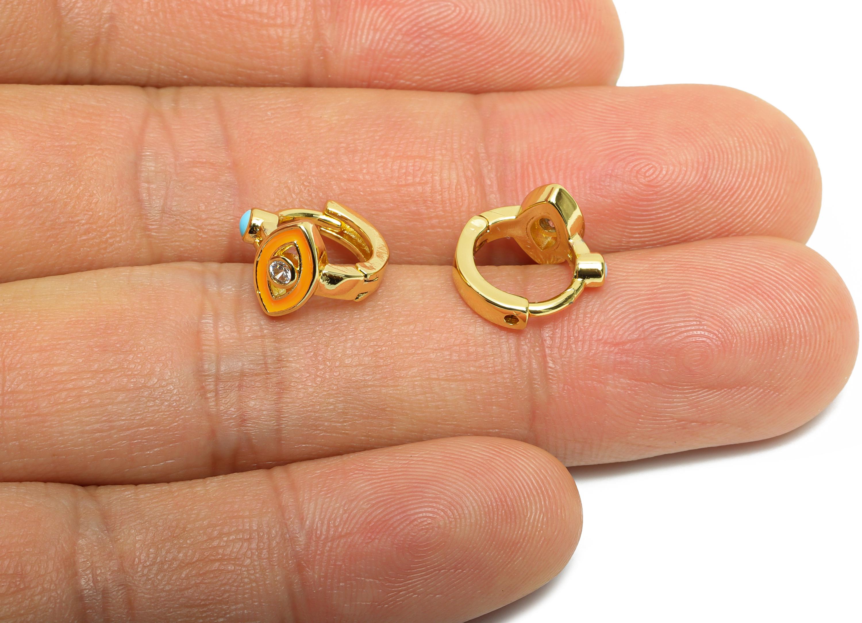 Evil Eye Huggie Hoop - Mini Enamel Zircon Eye Earring - Modern Brass Huggie Hoop Clasp - 18K Real Gold Plated -11.9x11.86x8mm - RGP9754 - DOMEDBAZAAR