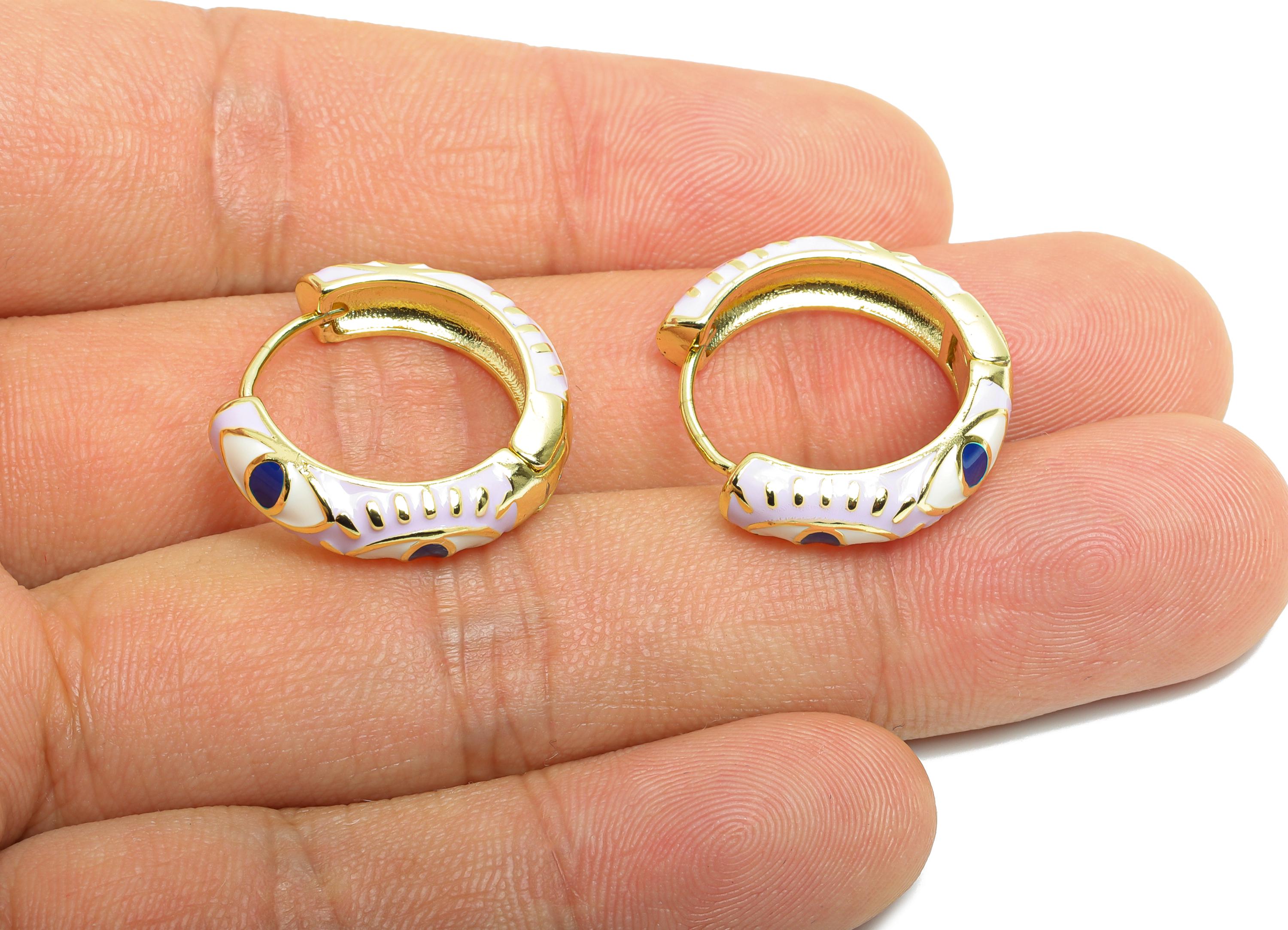 Eye Bohemian Hoop Clasp - Colorful Enamel Hoop Jewelry - Brass Fun Mystery Earring Hoop - 18K Real Gold Plated - 21x20x5.92mm -RGP9770 - DOMEDBAZAAR