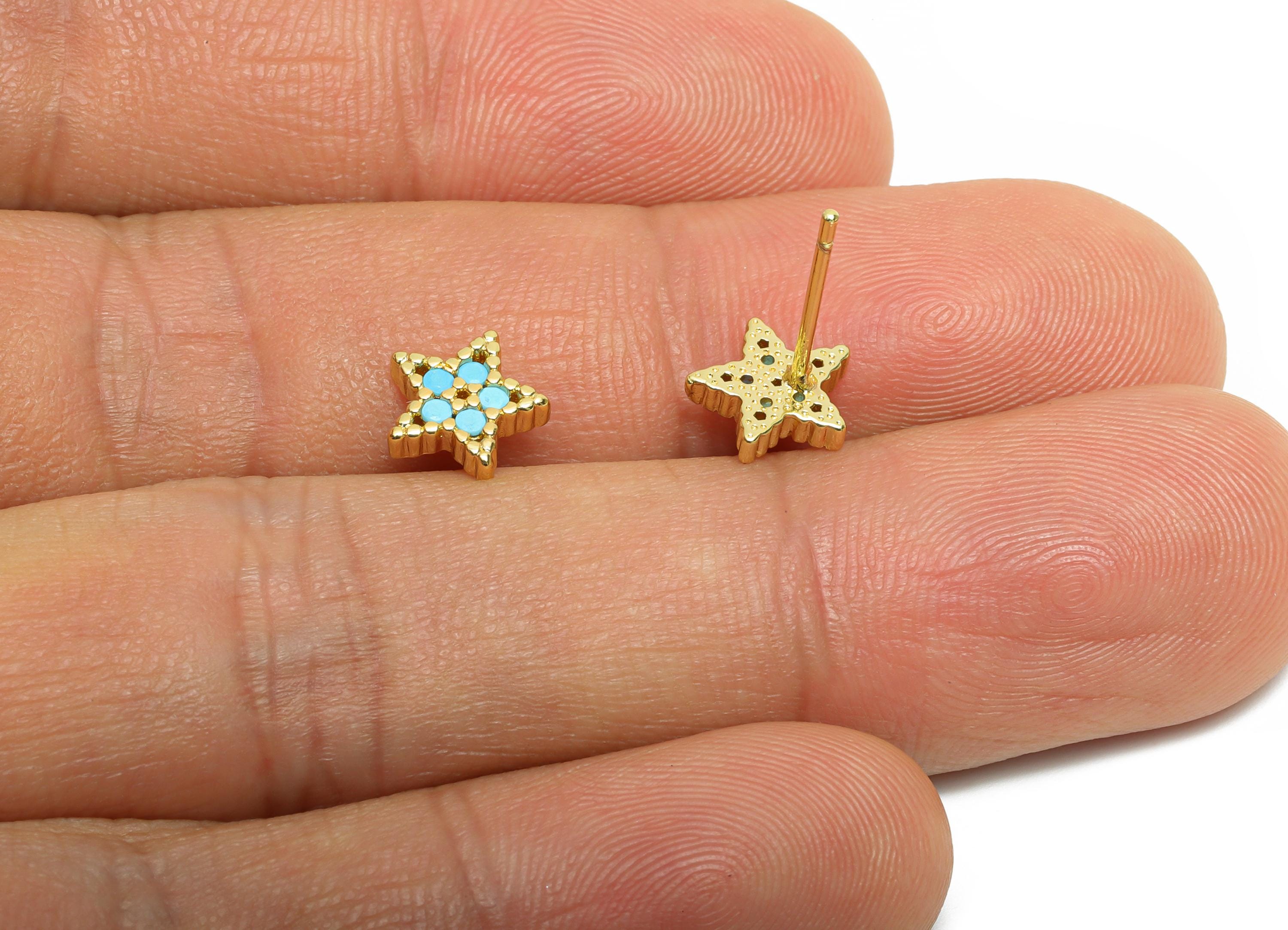 Sparkling Gold CZ Stud - Dainty Mini Star Earring Post for Girls - Brass Minimalism Jewelry - 18K Gold Plated - 7.74x8.08x11.85mm - RGP9834 - DOMEDBAZAAR