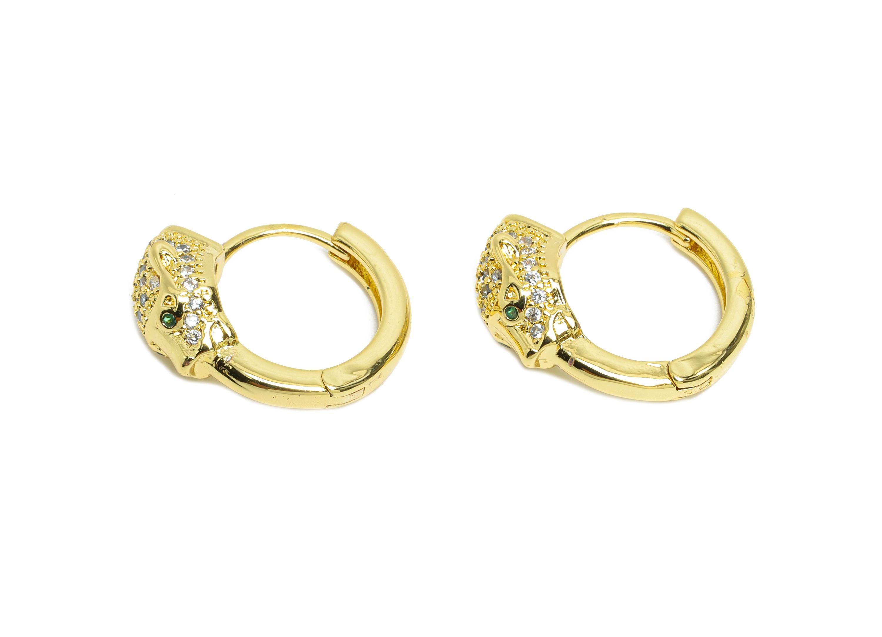 Brass Leopard Hoop Earring - Brass Sparking Hoop Huugie Earring - Modern Cubic Zircon Jewelry - 18K Real Gold Plated - 19x15x6mm - RGP9771 - DOMEDBAZAAR