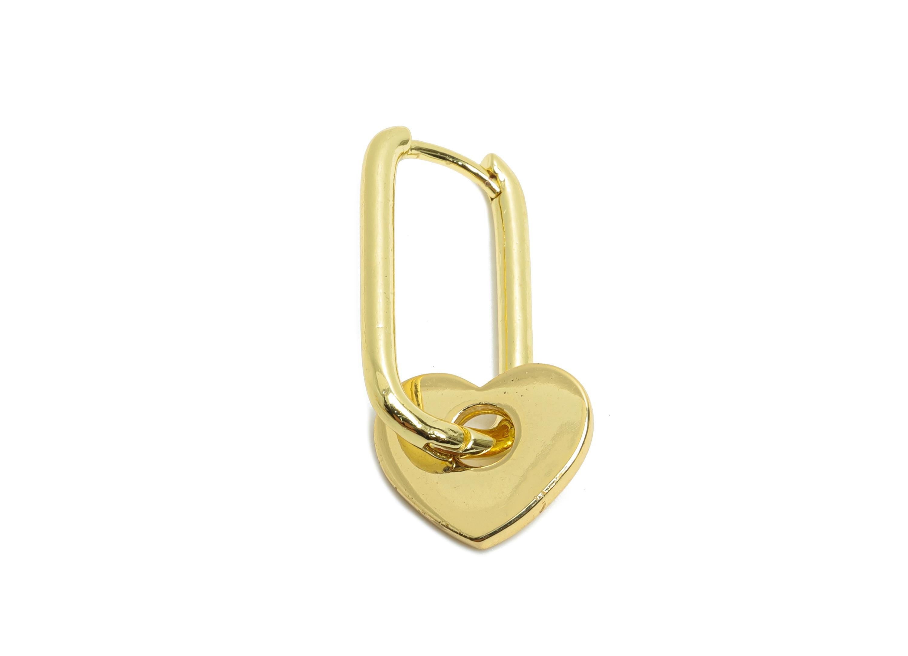 Dangle U Hoop Clasp Earrings - Minimalism Heart Earring - Brass Hanging Huggie Hoop Clasp - 18K Gold Plated - 27.73x12.84x1.99mm - RGP9777 - DOMEDBAZAAR