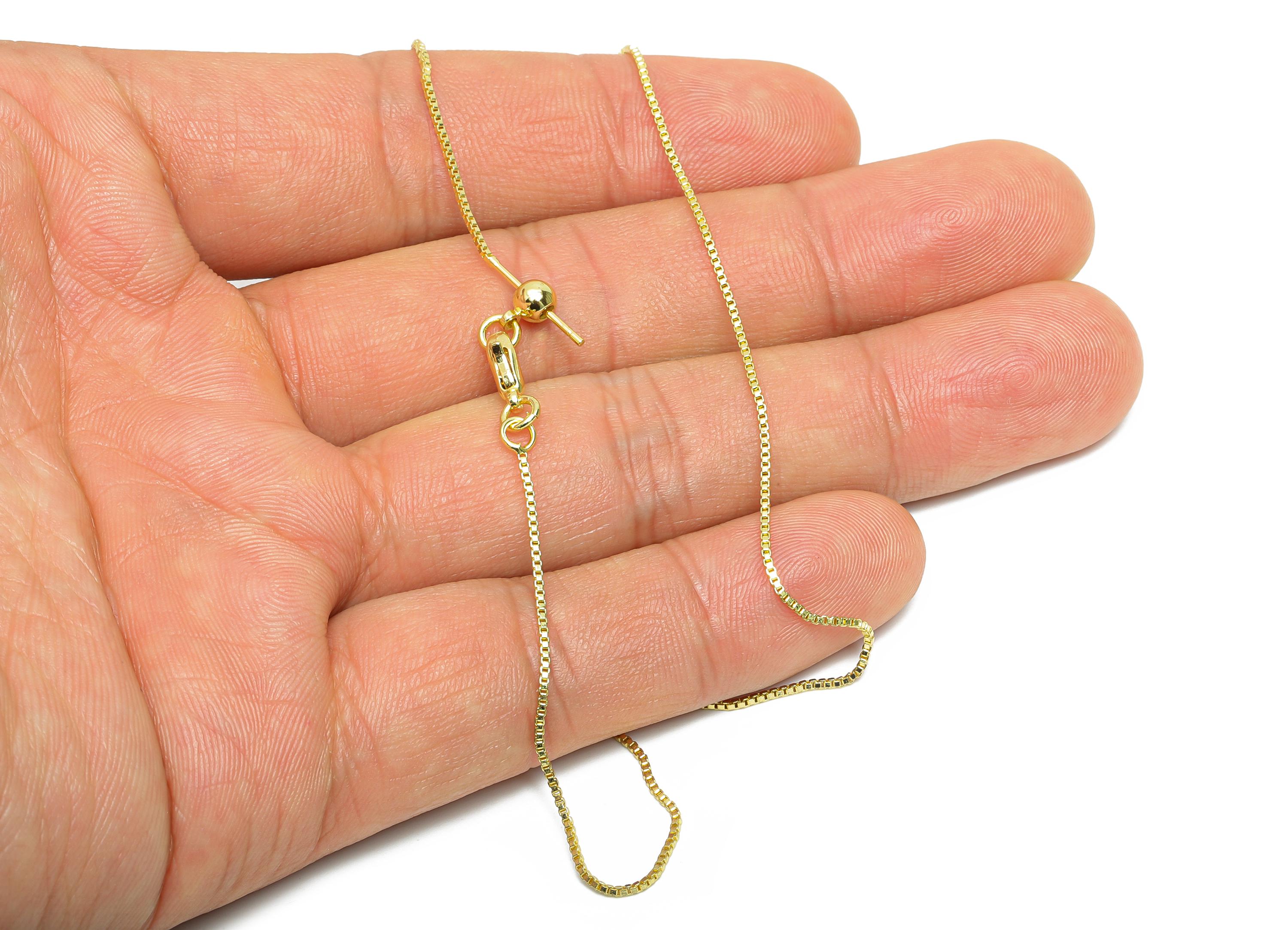 2mm Box Chain - 44.5cm Adjustable Finished Chain - Gold Brass Tassel Ear Wire - Ball Rubber Earring Stopper Nuts - 18K Gold Plated - RGP9738 - DOMEDBAZAAR