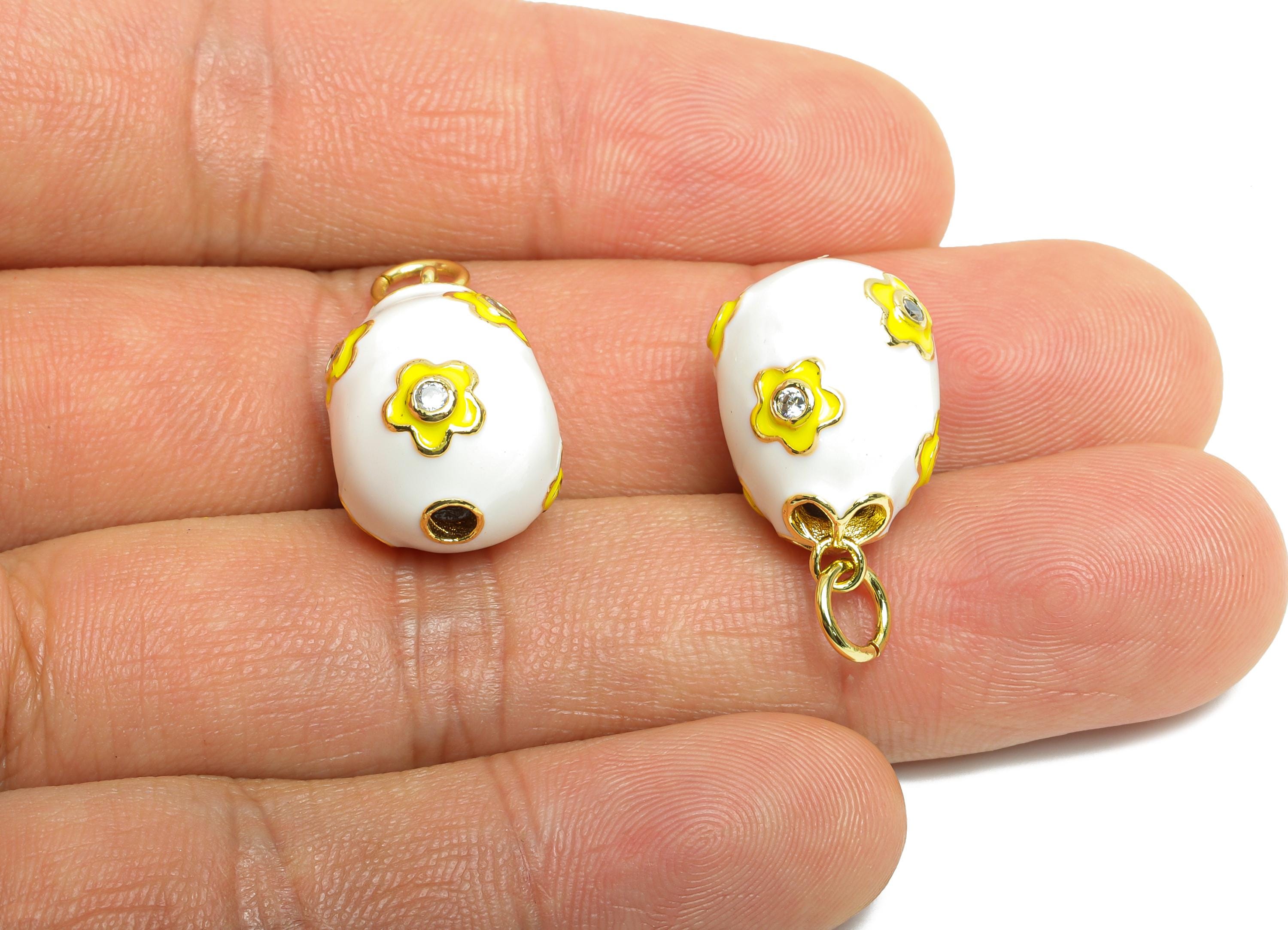 Brass Easter Eggs Pendant - Enamel CZ Flower Pendant for Necklace - Refined Gold Jewelry - 18K Real Gold Plated -21.03x13.6x13.84mm -RGP9734 - DOMEDBAZAAR