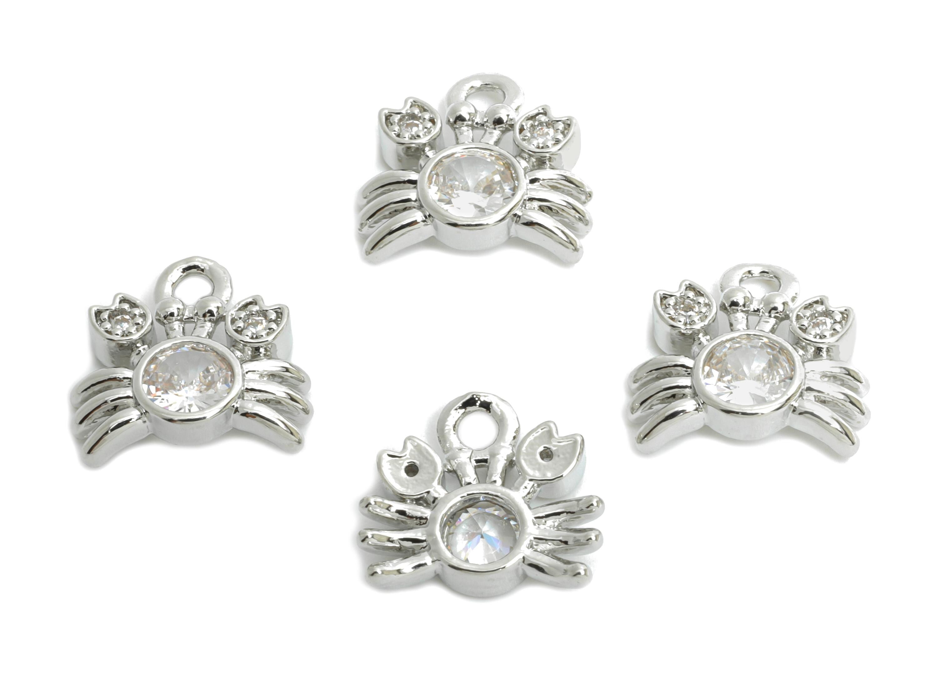 Sparkling Tiny Crab Pendant - Silver Brass Zircon Marine Bracelet Charm - Refined Jewelry - 18K Real White Gold Plated -10.6x10x3m -RGP9932S - DOMEDBAZAAR