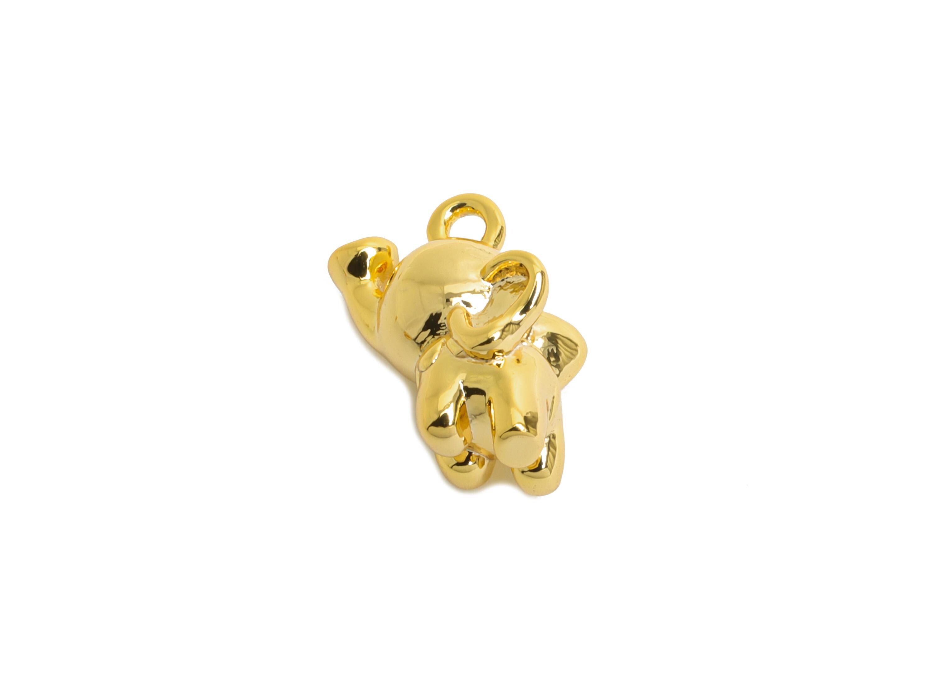 Brass Elephant Charms - Gold Elephant Animal Pendant for Necklace - Refined Jewelry DIY - 18K Real Gold Plated - 10.7x6.45x6.3mm - RGP9919 - DOMEDBAZAAR