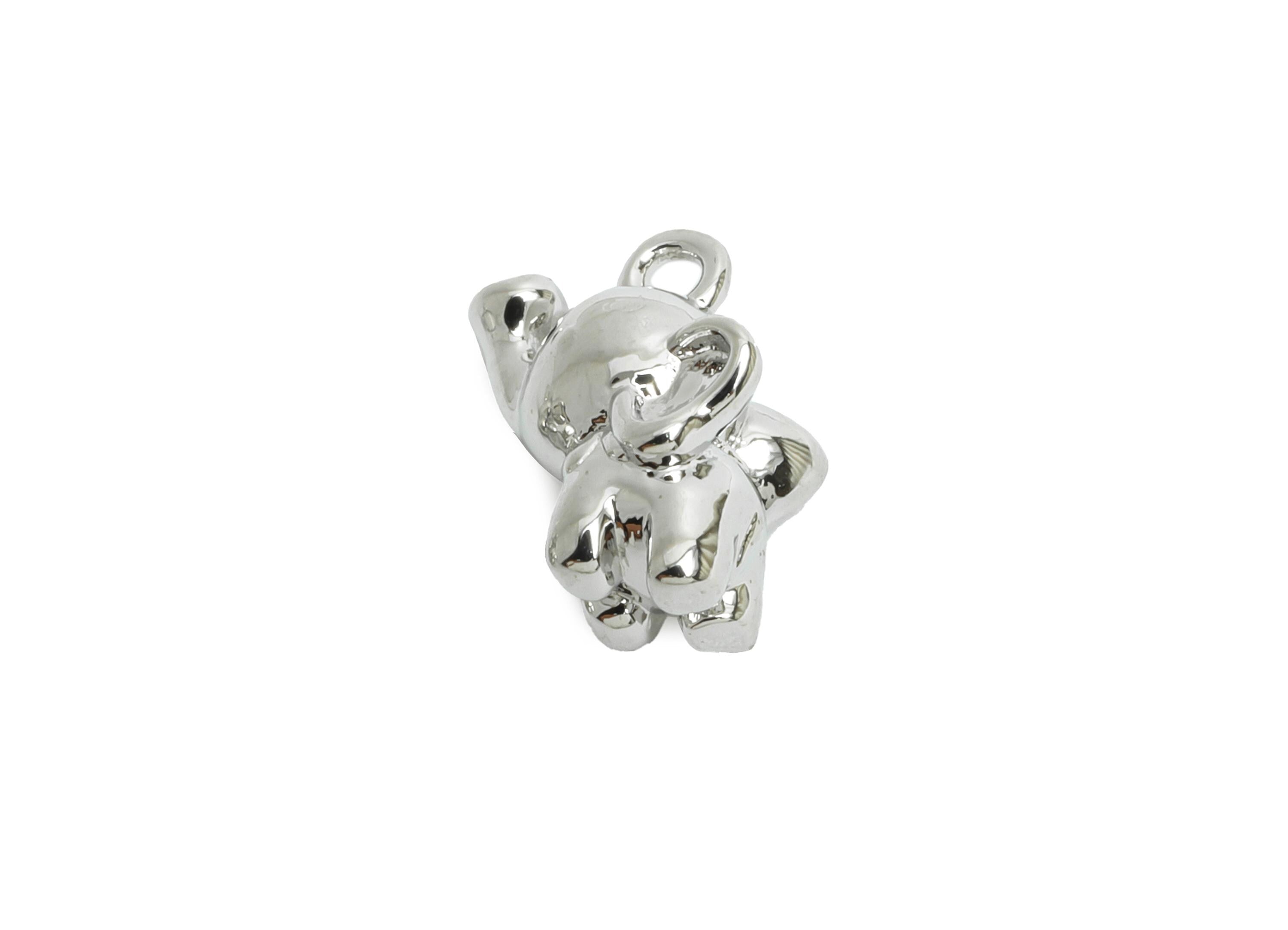 Brass Elephant Charm - Silver Elephant Animal Pendant for Necklace - Refined Jewelry DIY - 18K White Gold Plated - 10.7x6.45x6.3mm -RGP9919S - DOMEDBAZAAR