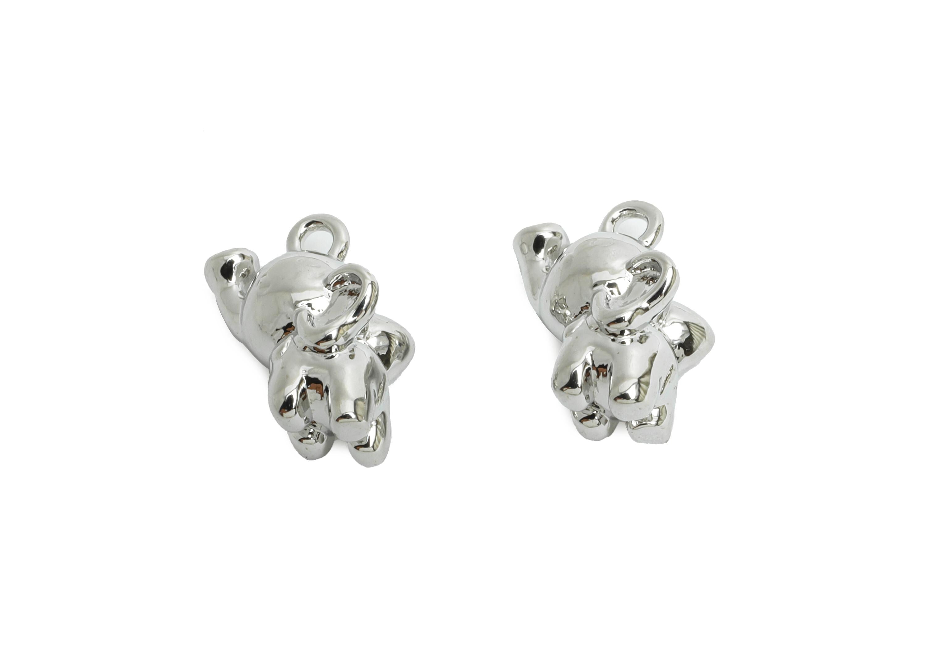 Brass Elephant Charm - Silver Elephant Animal Pendant for Necklace - Refined Jewelry DIY - 18K White Gold Plated - 10.7x6.45x6.3mm -RGP9919S - DOMEDBAZAAR