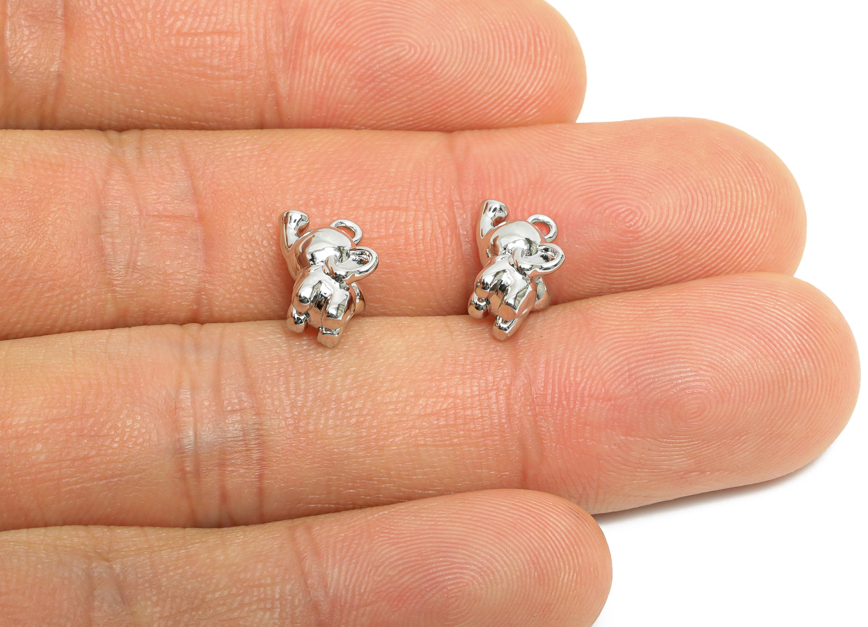 Brass Elephant Charm - Silver Elephant Animal Pendant for Necklace - Refined Jewelry DIY - 18K White Gold Plated - 10.7x6.45x6.3mm -RGP9919S - DOMEDBAZAAR