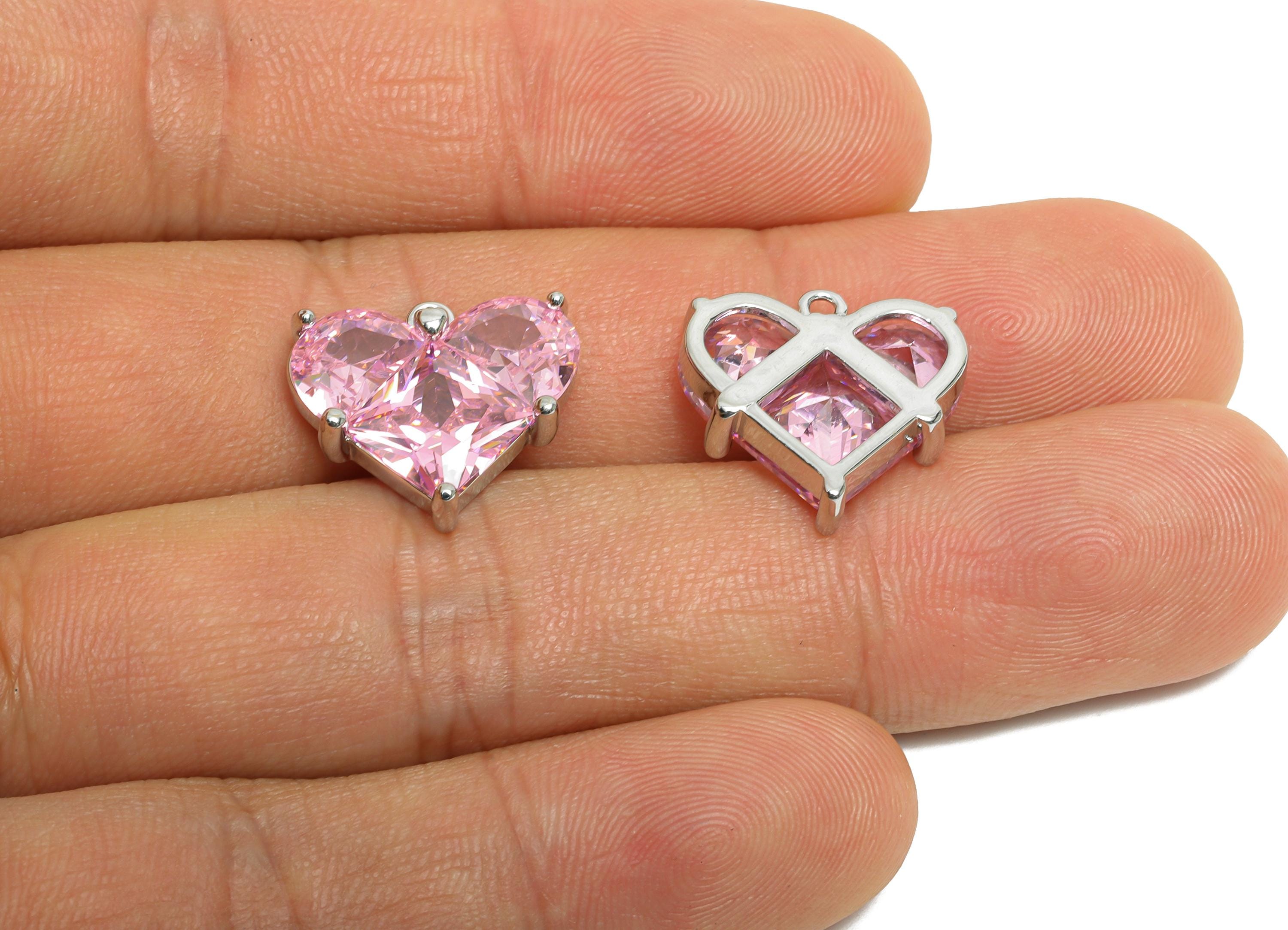 Sparkling Brass Heart Pendant - Dainty Zircon Love Heart Charm - Valentine&#39;s Day Jewelry - 18K Real White Gold Plated - 16.8x15x4mm-RGP9897S - DOMEDBAZAAR