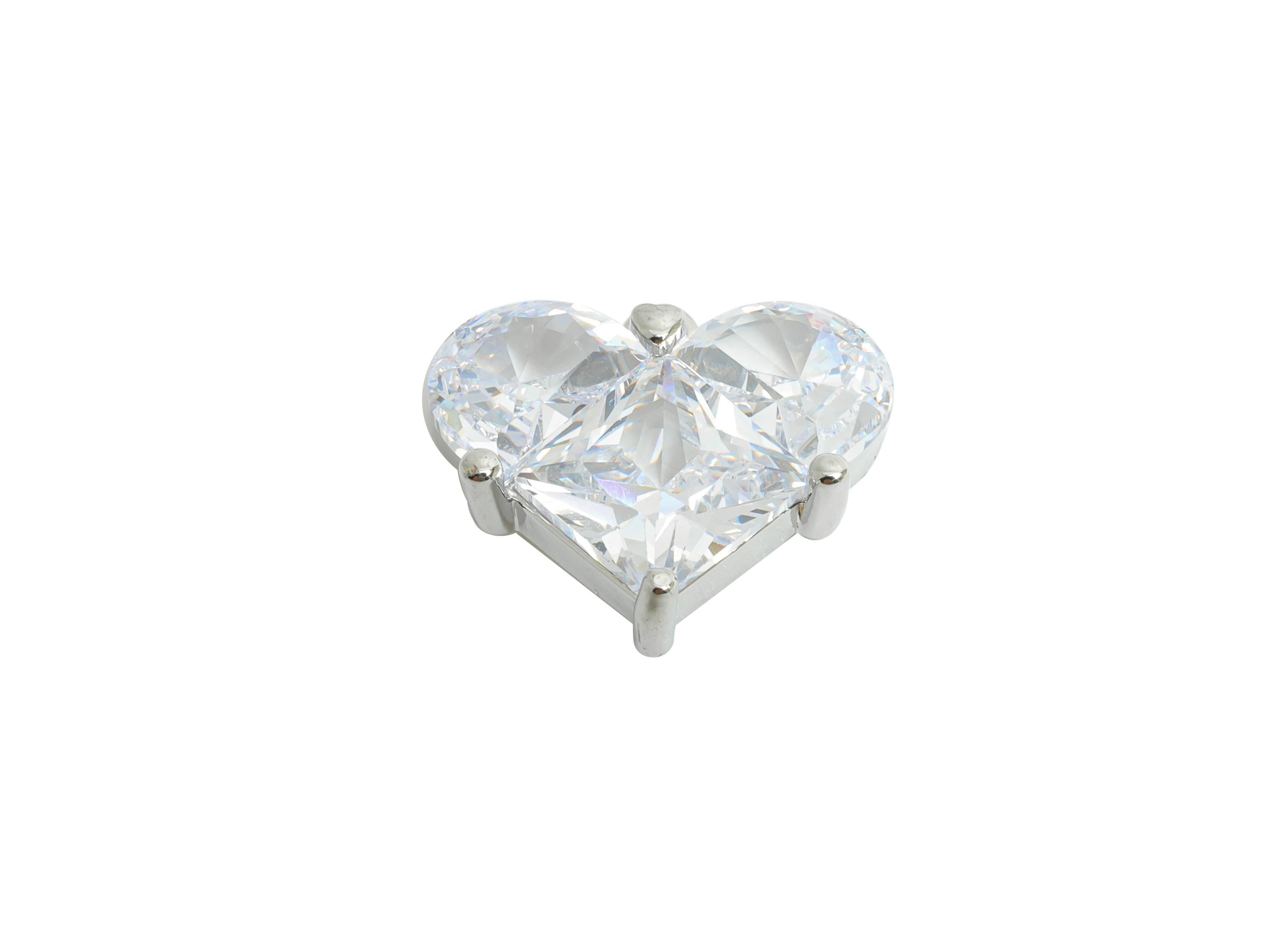 Sparkling Brass Heart Pendant - Dainty Zircon Love Heart Charm - Valentine&#39;s Day Jewelry - 18K Real White Gold Plated -16.8x16x5mm- RGP9896S - DOMEDBAZAAR