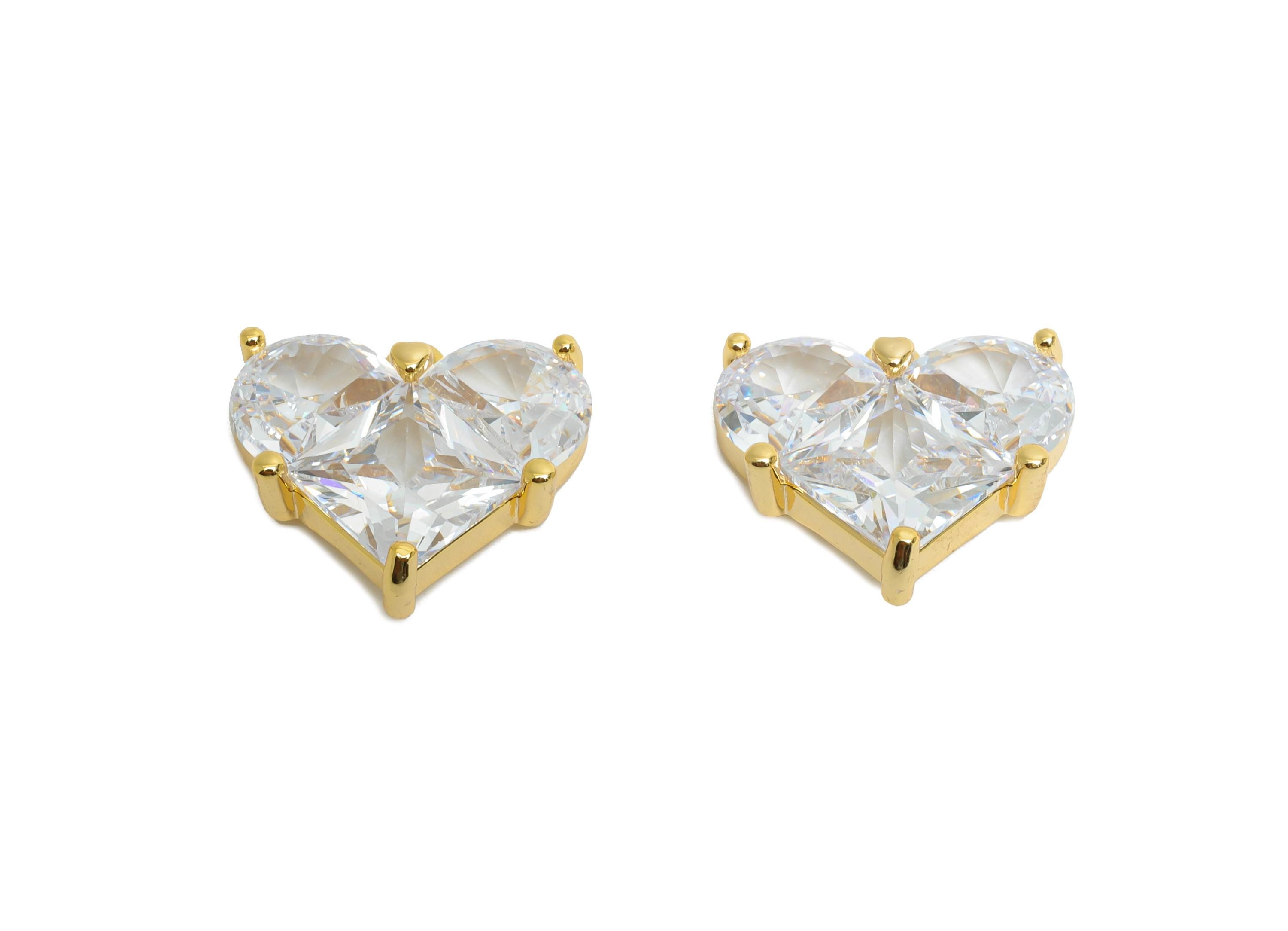 Sparkling Brass Heart Pendant - Dainty Zircon Gold Love Heart Charm - Valentine&#39;s Day Jewelry - 18K Real Gold Plated - 16.8x16x5mm - RGP9896 - DOMEDBAZAAR