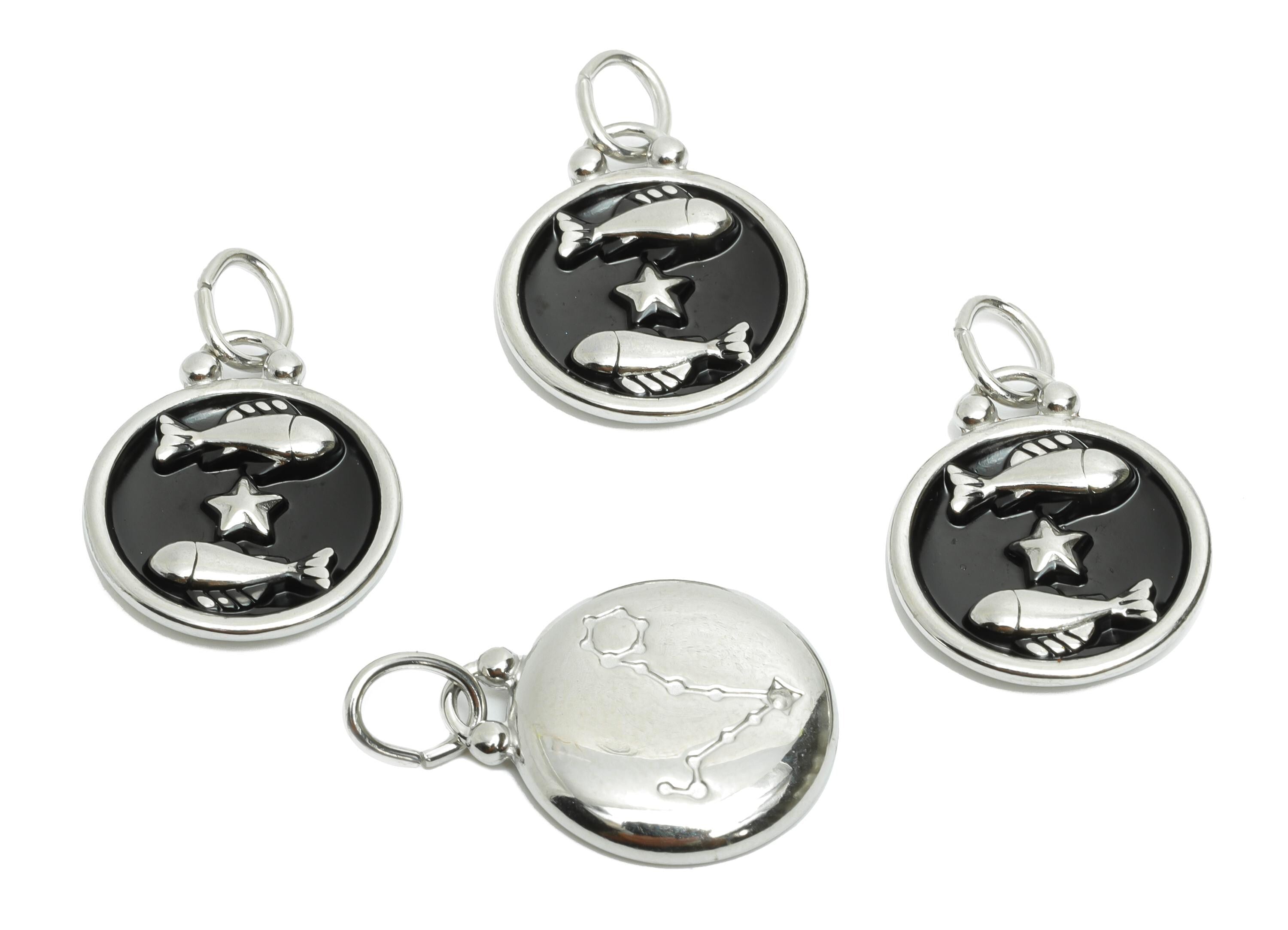 Pisces Zodiac Pendant - Enamel Stainless Steel Astrology Pendant - Fish Star Horoscope Jewelry - Steel Astrology Jewelry - 20x16x2mm -SS1562 - DOMEDBAZAAR