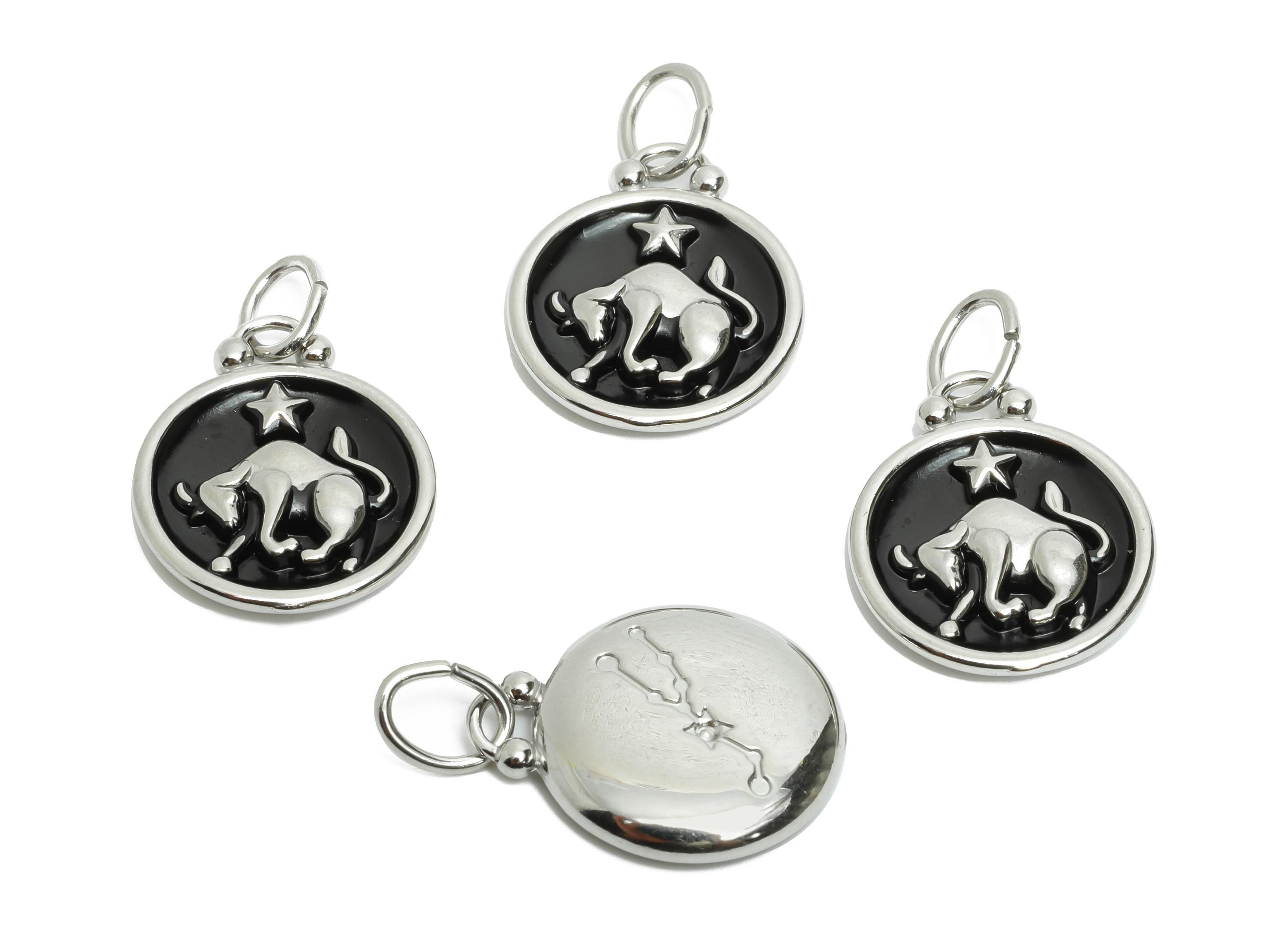 Taurus Zodiac Pendant - Enamel Stainless Steel Astrology Pendant - Bull Star Horoscope Jewelry - Steel Astrology Jewelry - 20x16x2mm -SS1564 - DOMEDBAZAAR